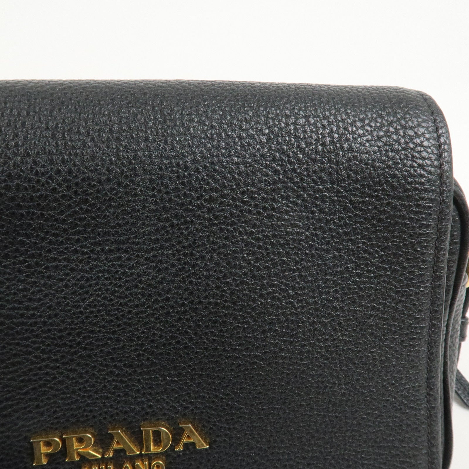 PRADA Logo Leather Shoulder Bag Black 1BD163