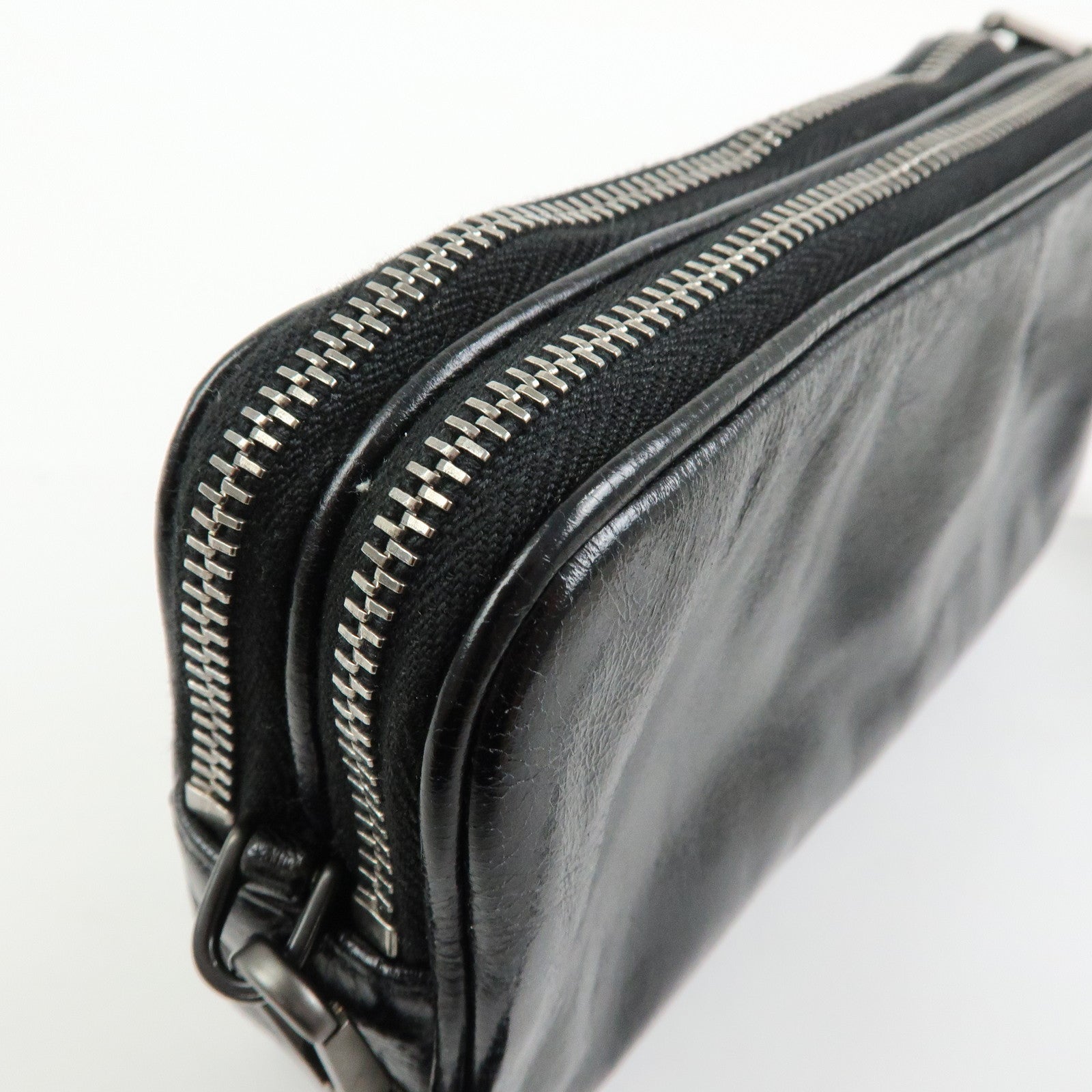 MIU MIU Logo Leather Mini Hand Bag Pouch Studs Black