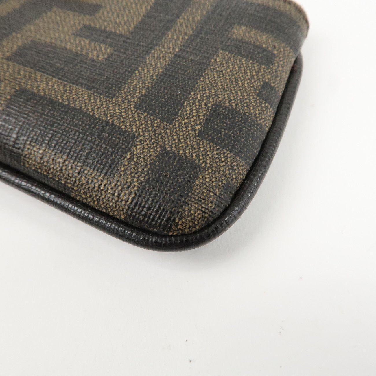 FENDI Zucca Leather PVC Coin Case Key Chain Black Brown 8AP005 Used