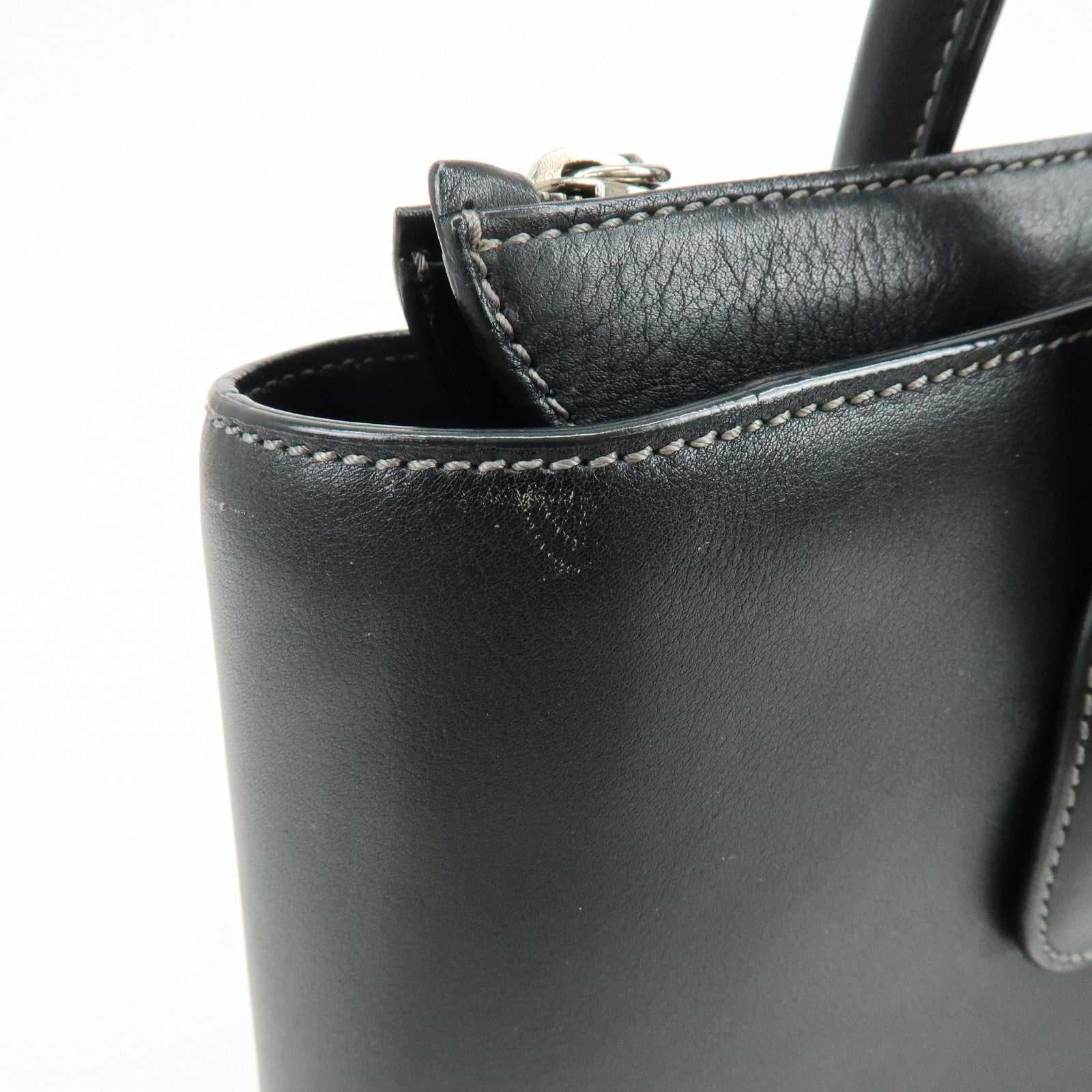 TOD'S Leather Stitch 2Way Bag Tote Bag Hand Bag Black