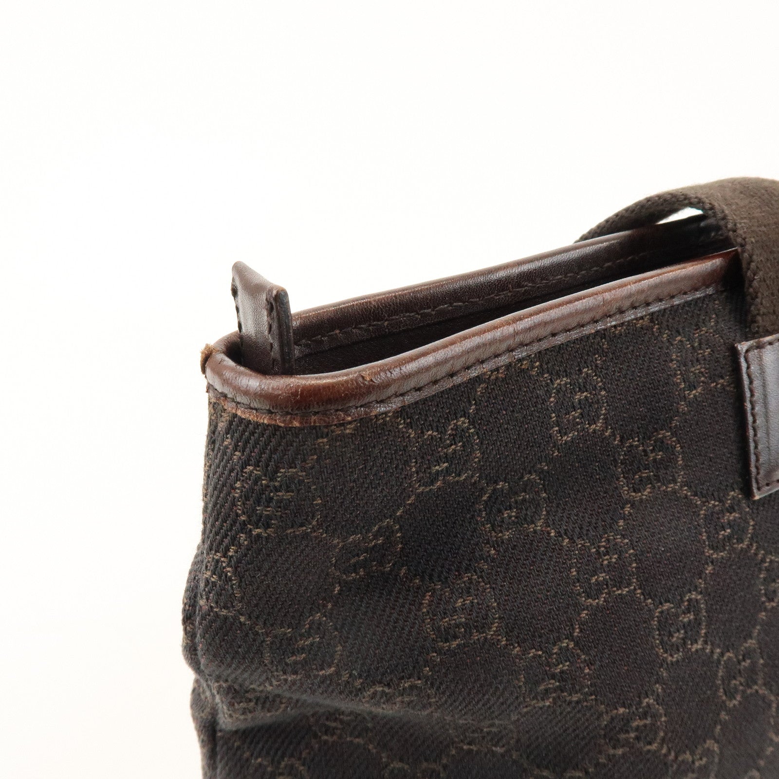 GUCCI GG Canvas Leather Tote Bag Shoulder Bag Dark Brown 34339