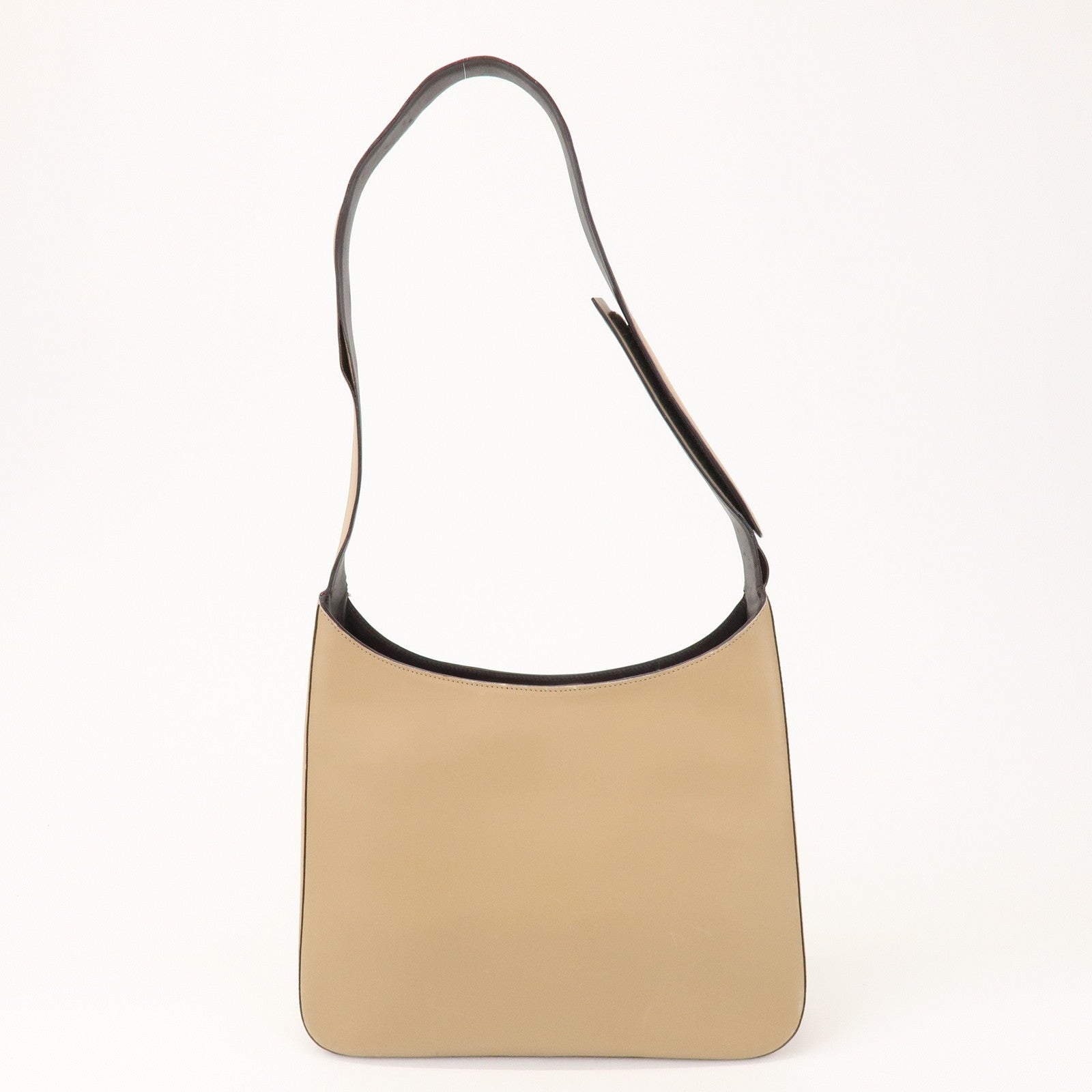 PRADA Logo Leather Shoulder Bag Hand Bag Beige