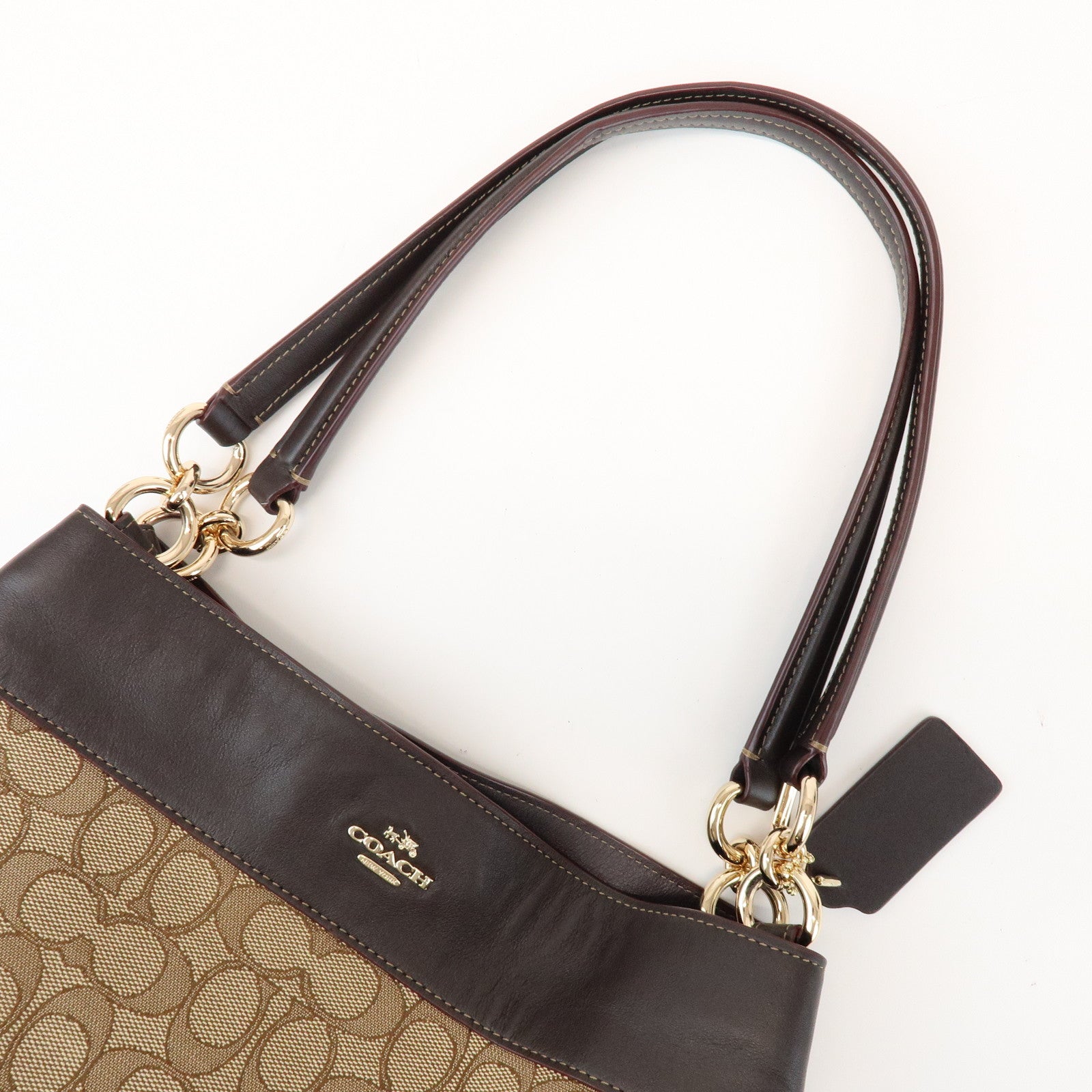 COACH Signature Logo Canvas Leather Shoulder Bag Hand Bag Brown