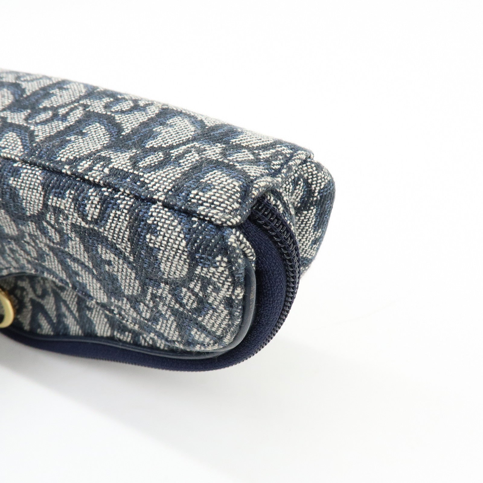 Christian Dior Trotter Jacquard Canvas Leather Cosmetic Pouch Navy