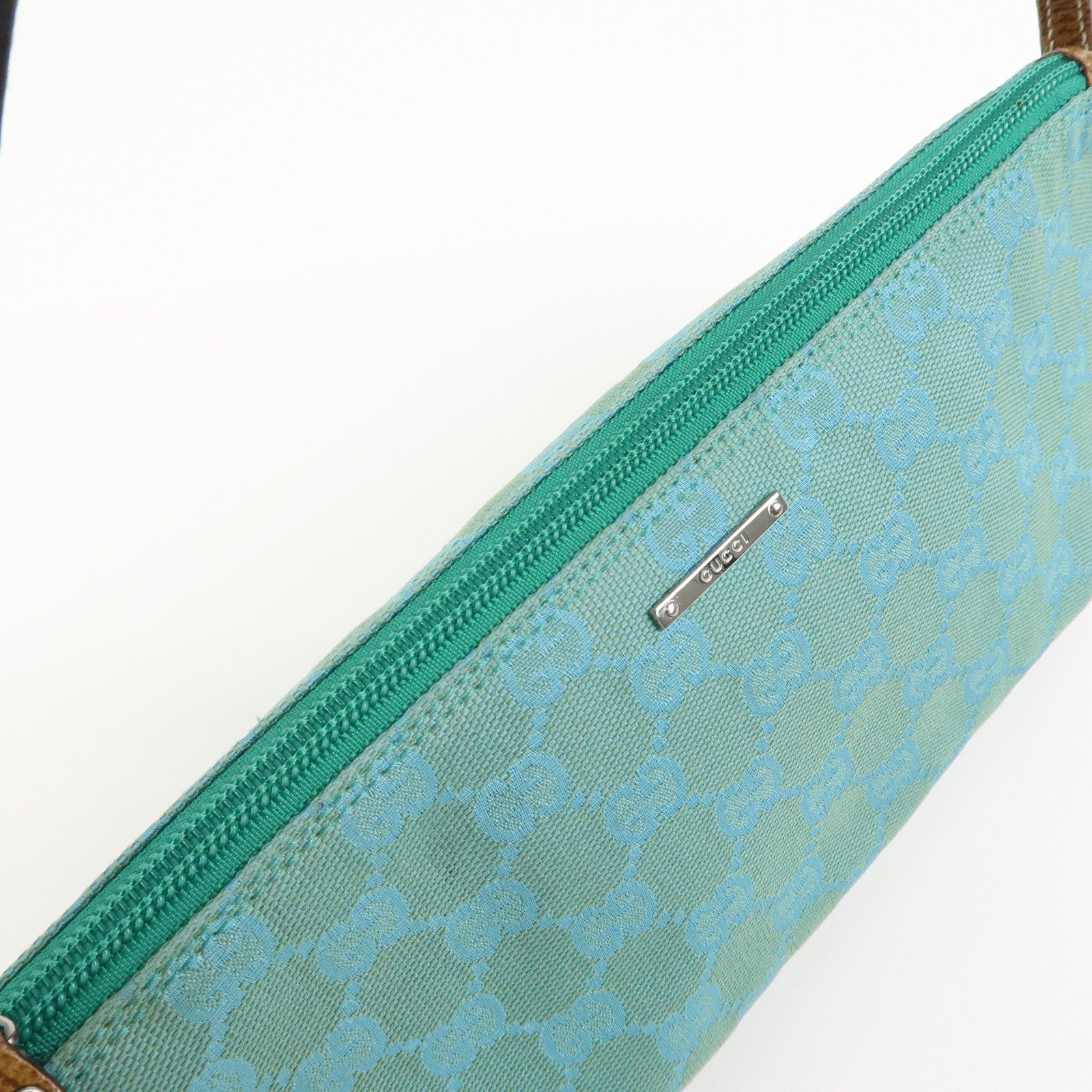 GUCCI Boat Bag GG Canvas Leather Hand Bag Pouch Blue 07198