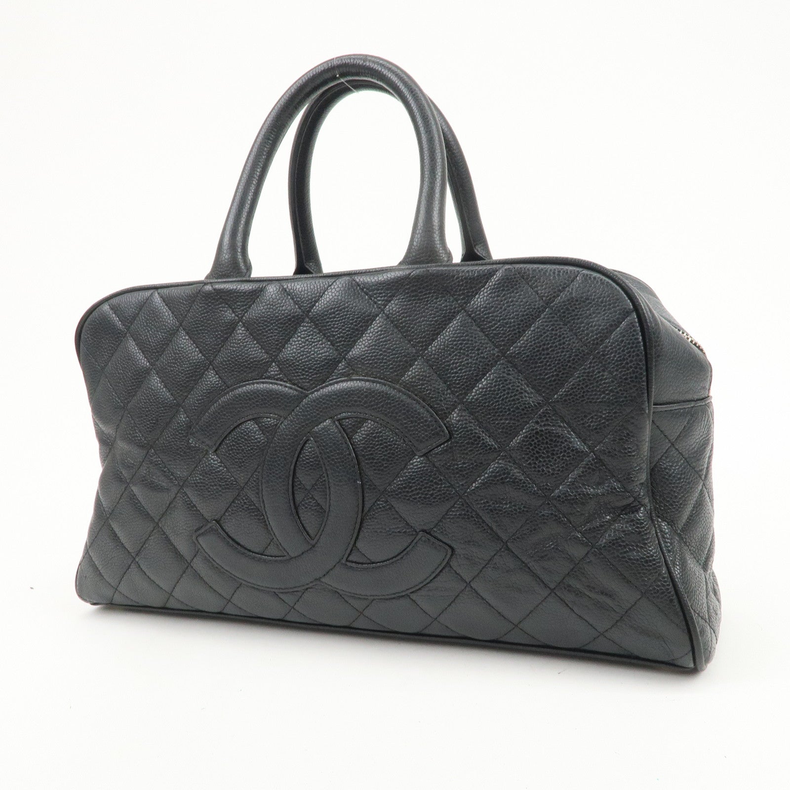 CHANEL Matelasse Caviarskin Boston Bag Hand Bag Black A20997