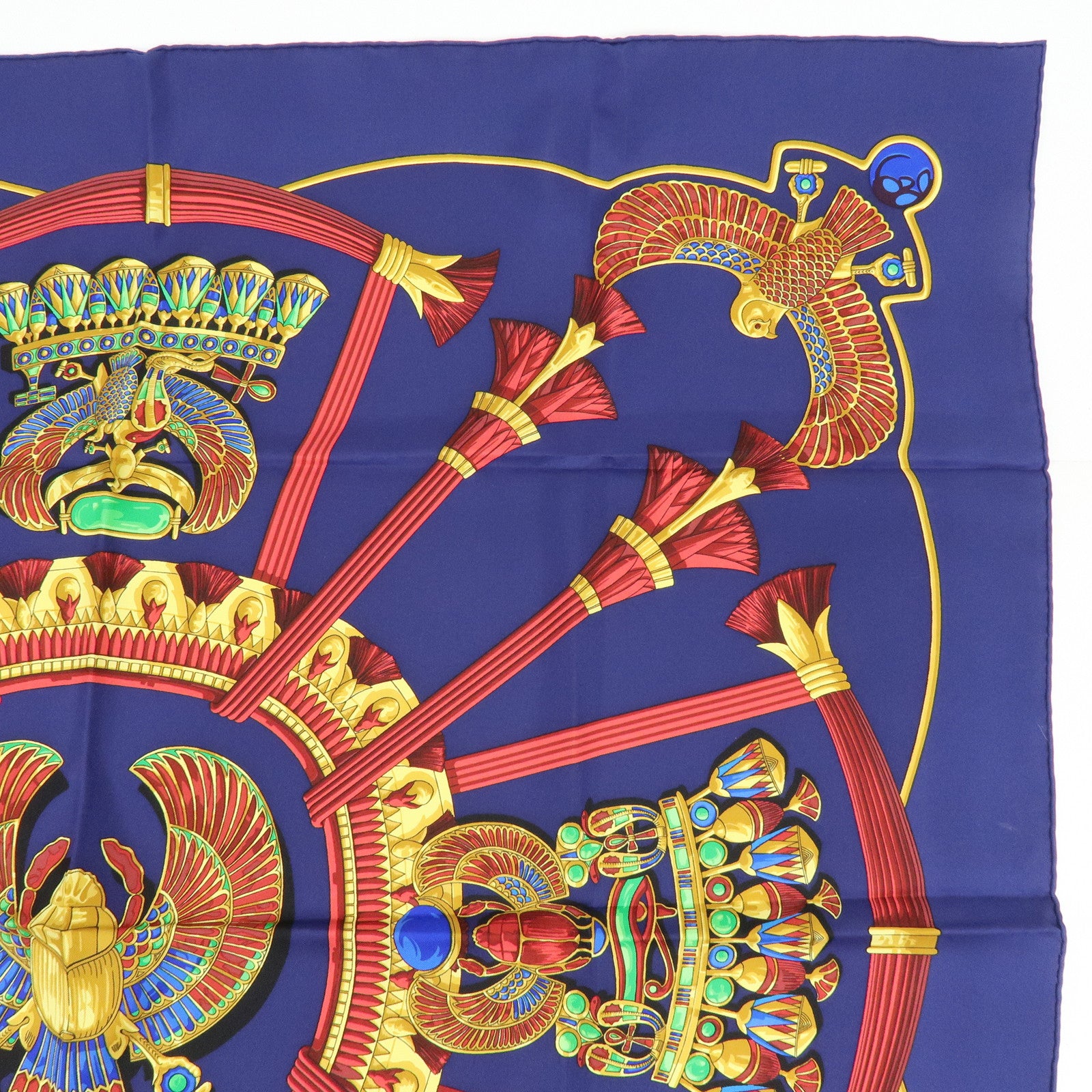 HERMES Carre 90 Silk 100% Scarf Caty Ancient Egypt Scarab Blue Red