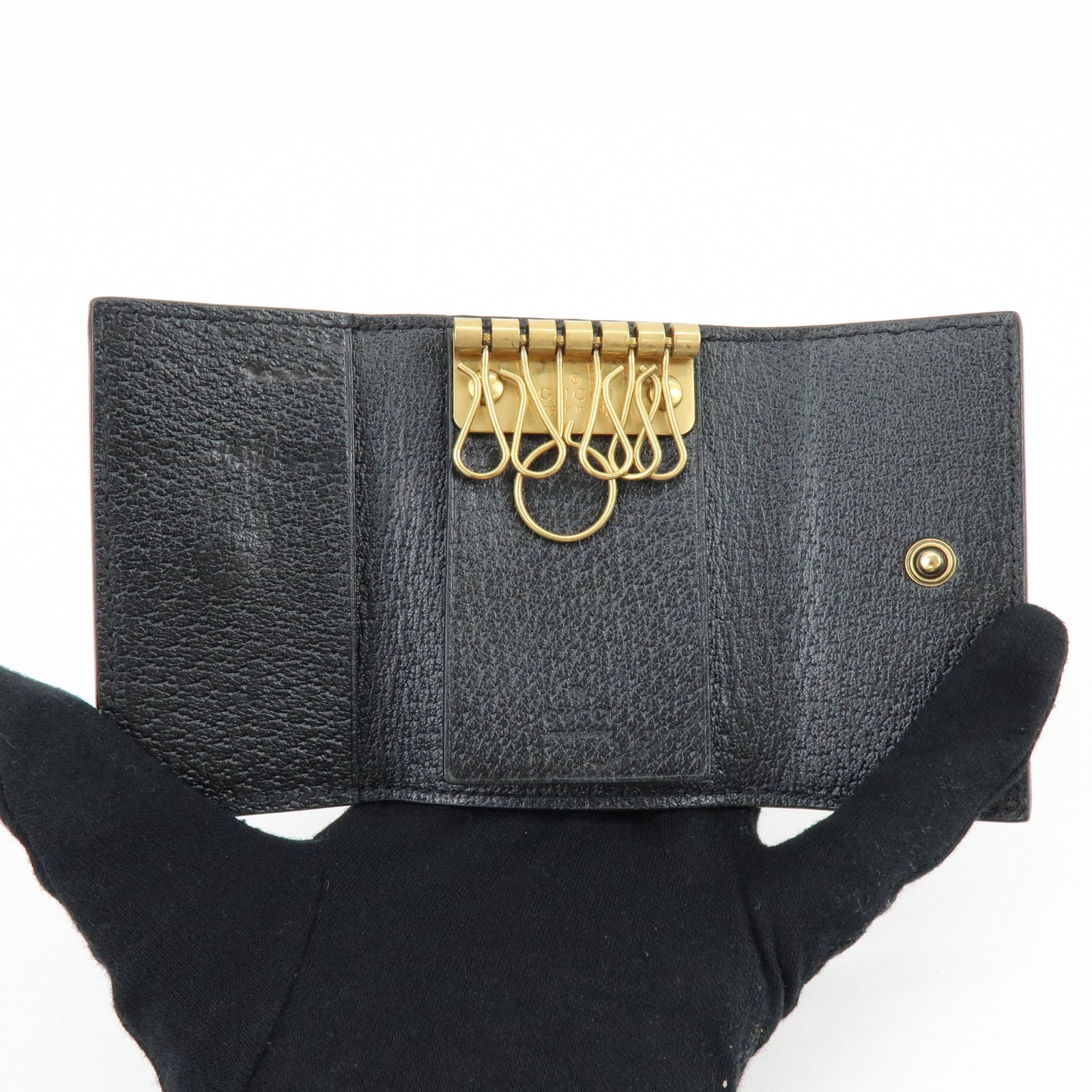 GUCCI Animalier Bee Leather 6 Ring Key Case Key Holder Black 523683