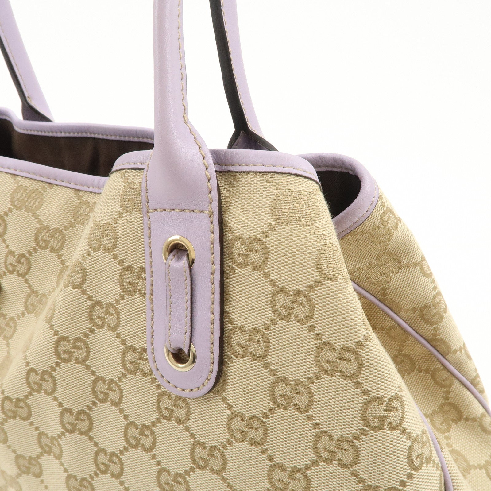 GUCCI Princy GG Canvas Leather Tote Bag Beige Light Purple 163805
