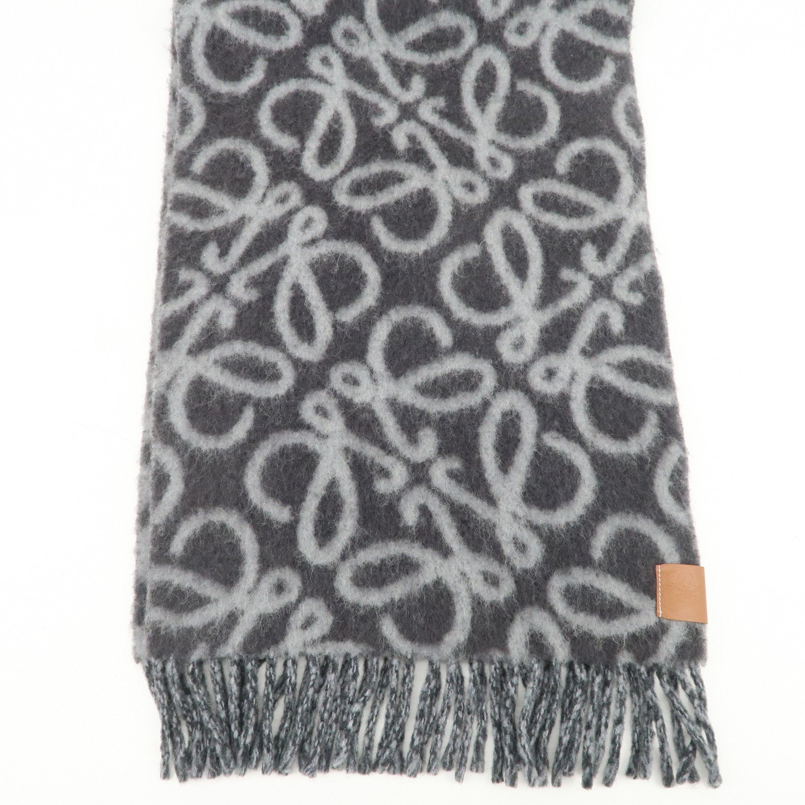 LOEWE Anagram Alpaca Wool Nylon Scarf Shawl Gray