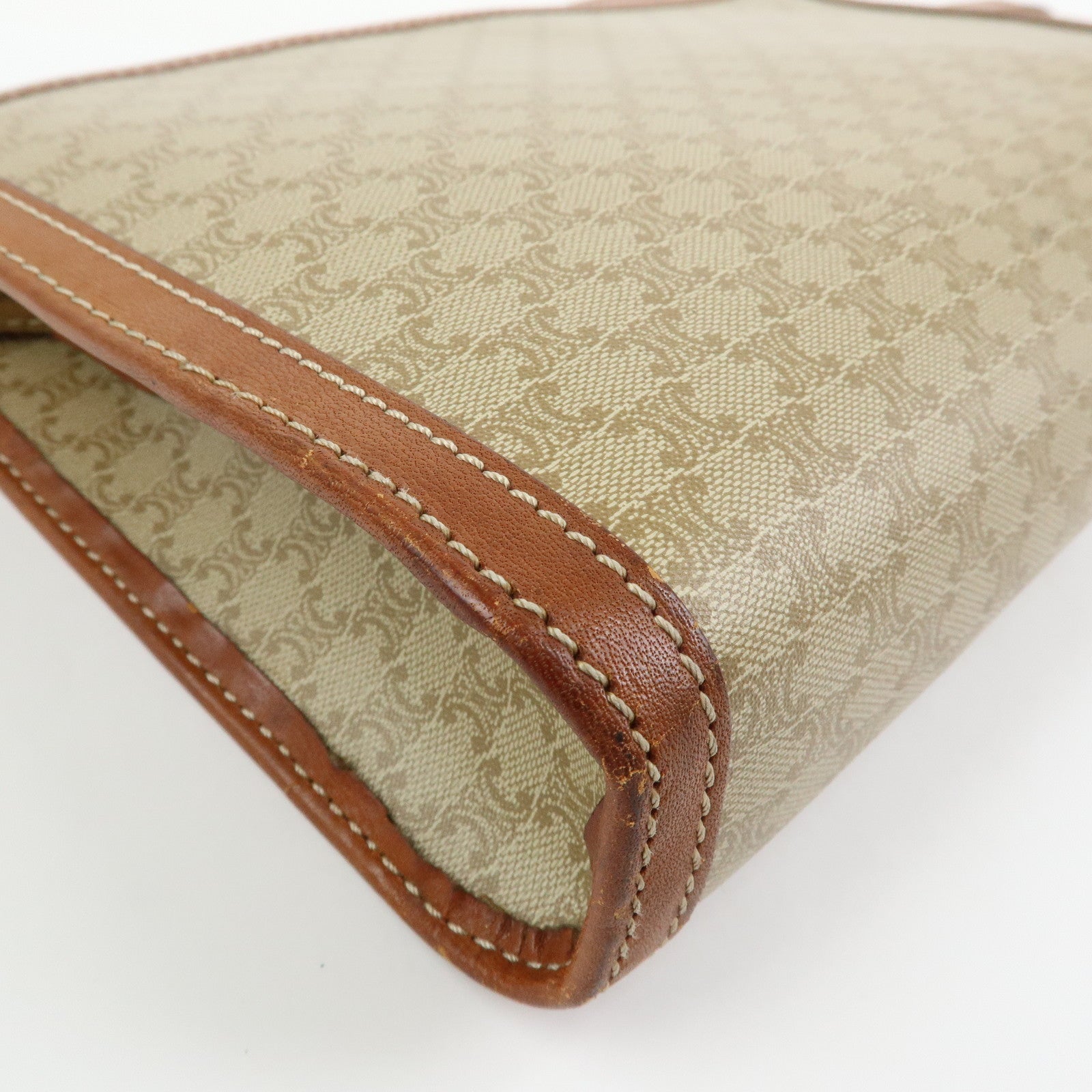CELINE Macadam PVC Leather Clutch Bag Pouch Beige Brown