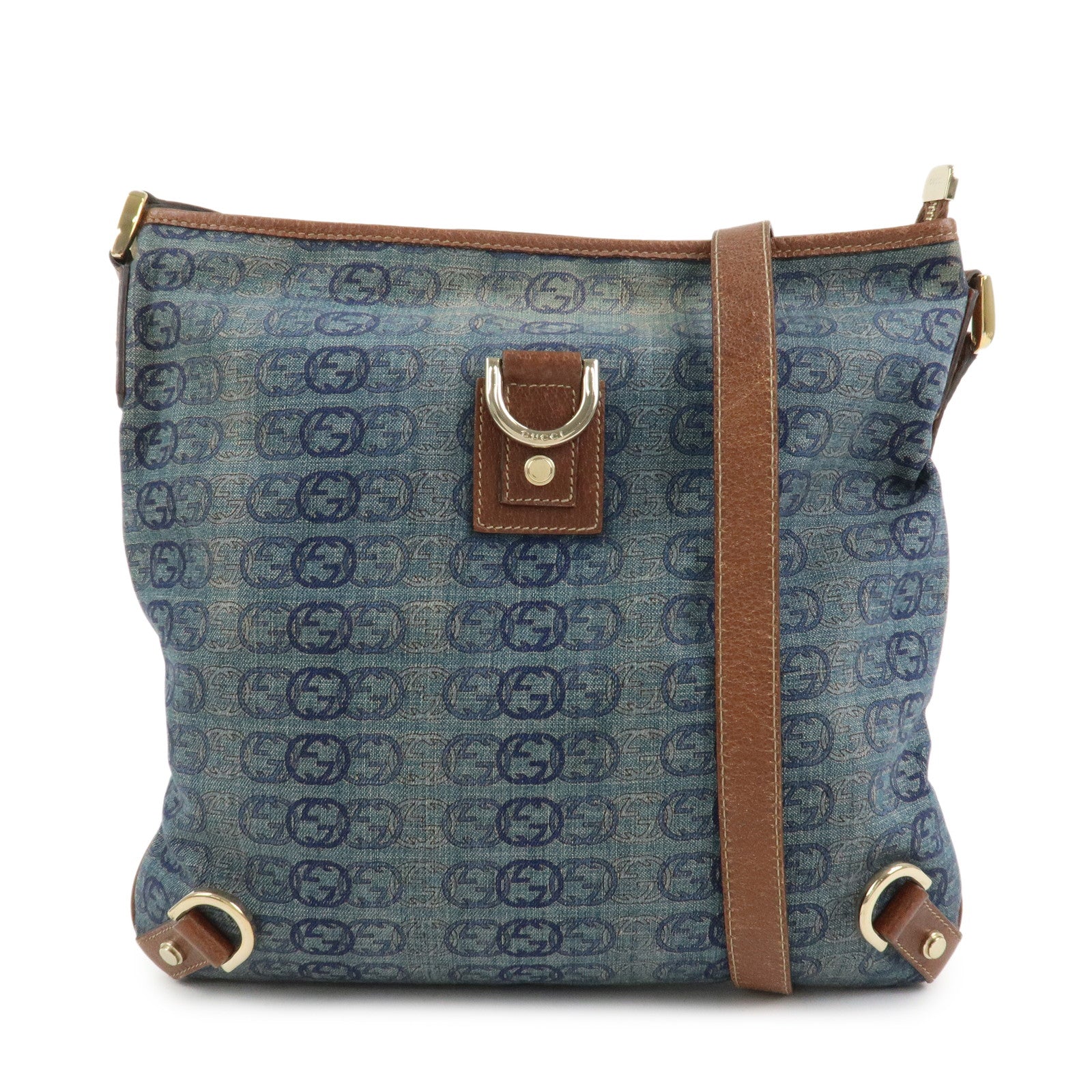 GUCCI Abbey GG Denim Shoulder Bag Crossbody Bag Brown Blue 131326