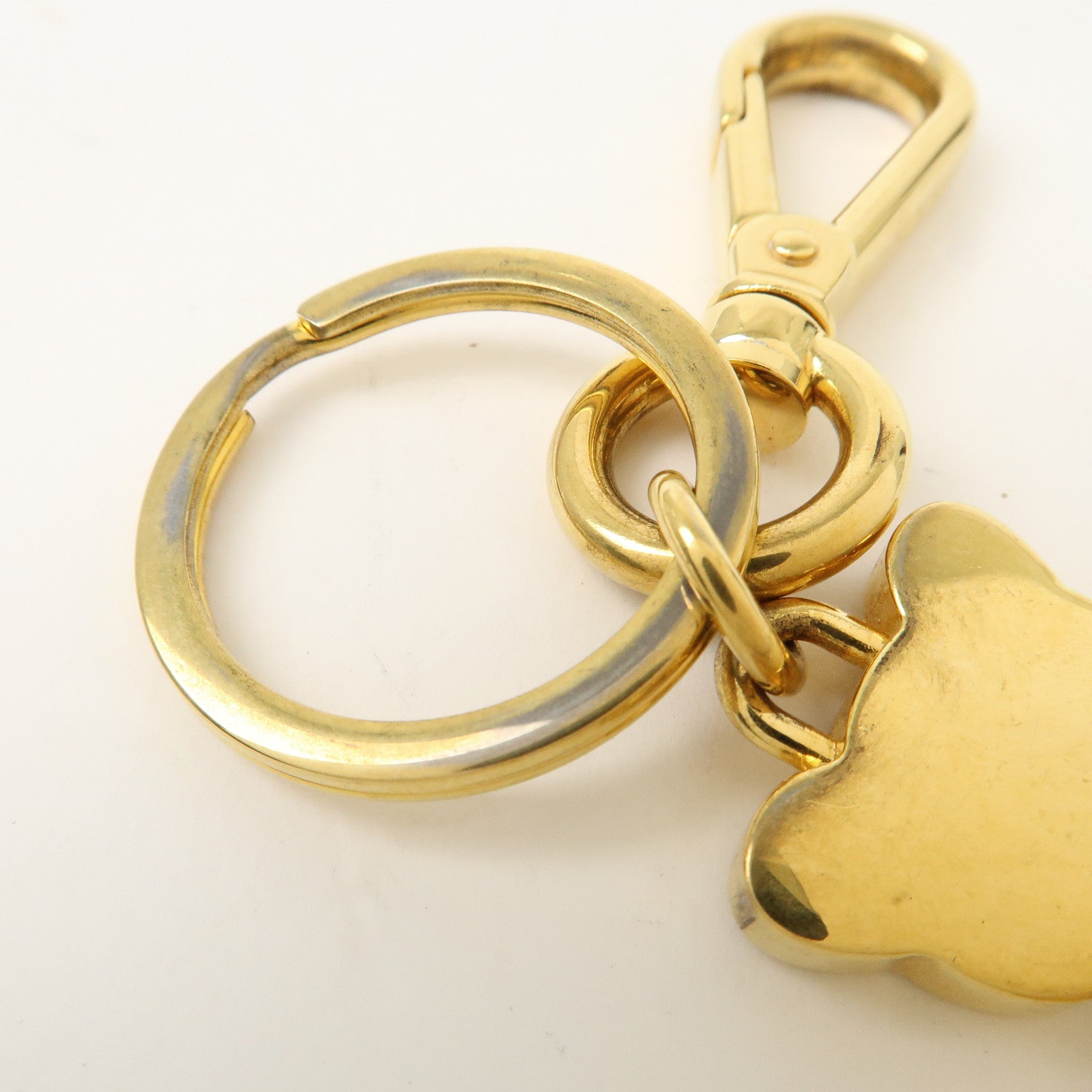 PRADA Bear Motif Bag Charm Key Chain Burgundy Gold Used