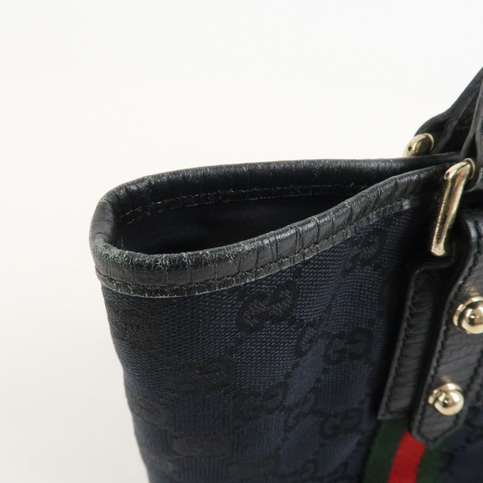 GUCCI Sherry GG Canvas Leathe Tote Bag Hand Bag Black