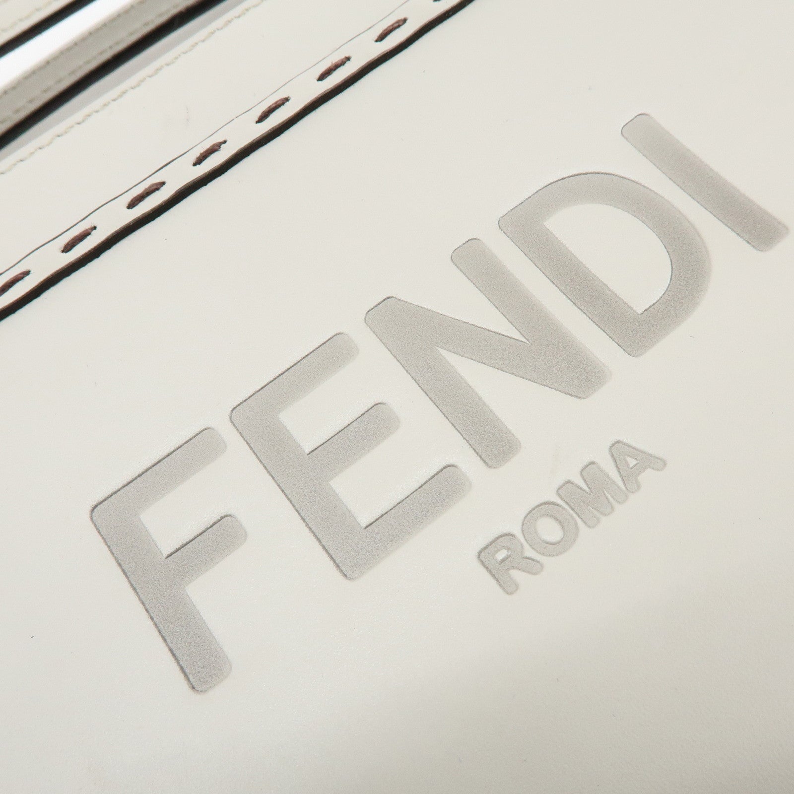 FENDI Logo Leather Shoulder Bag Crossbody Bag Light Grey 7VA547