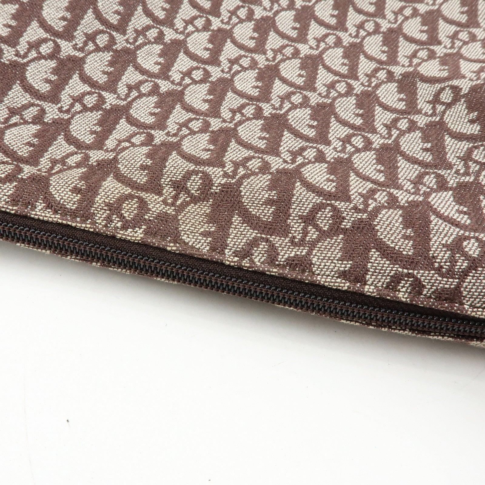 Christian Dior Trotter Jacquard Leather Shoulder Bag Brown