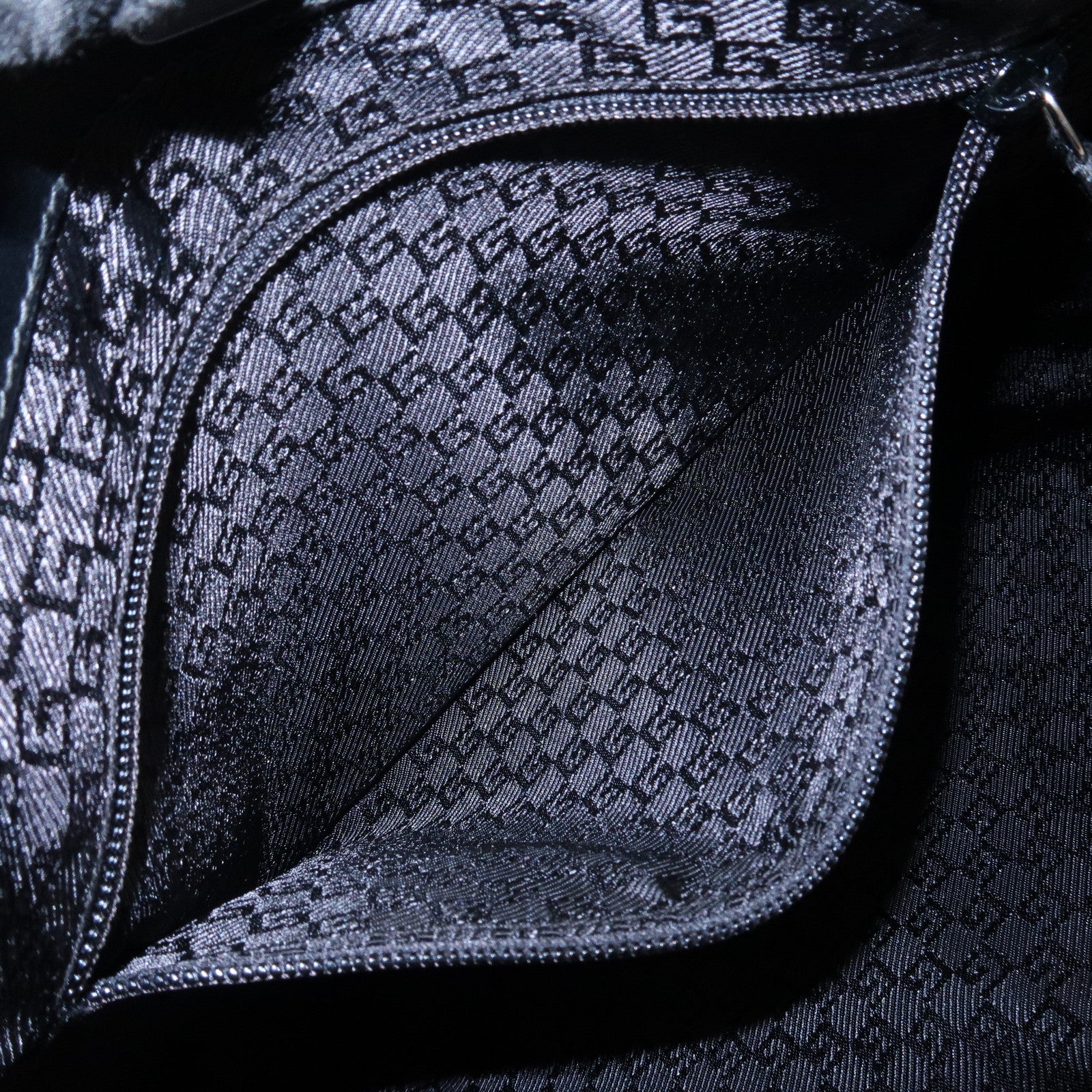 GUCCI Logo Nylon Leather Tote Bag Shoulder Bag Black 019・0493