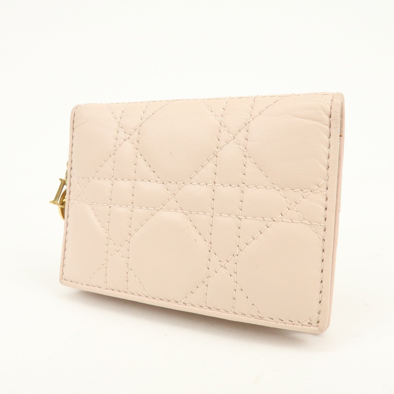 Christian Dior Lady Dior Canage Leather Card Case Pink Beige