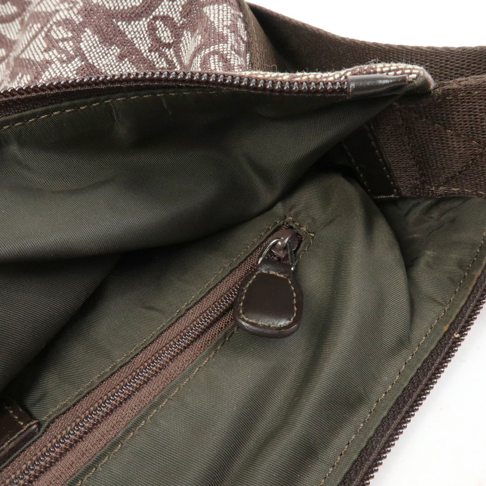 Christian Dior Trotter Jacquard Leather Shoulder Bag Brown