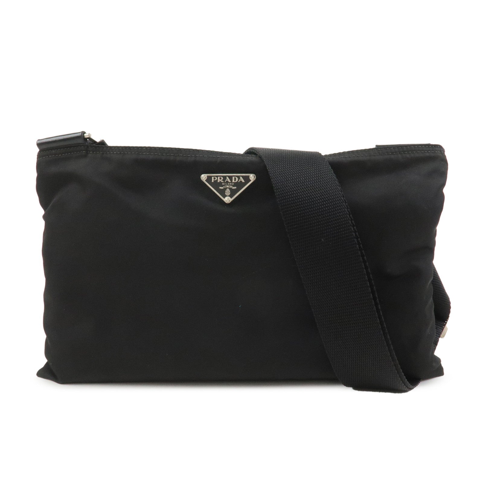 PRADA Triangle Logo Nylon Leather Shoulder Bag Crossbody Bag black
