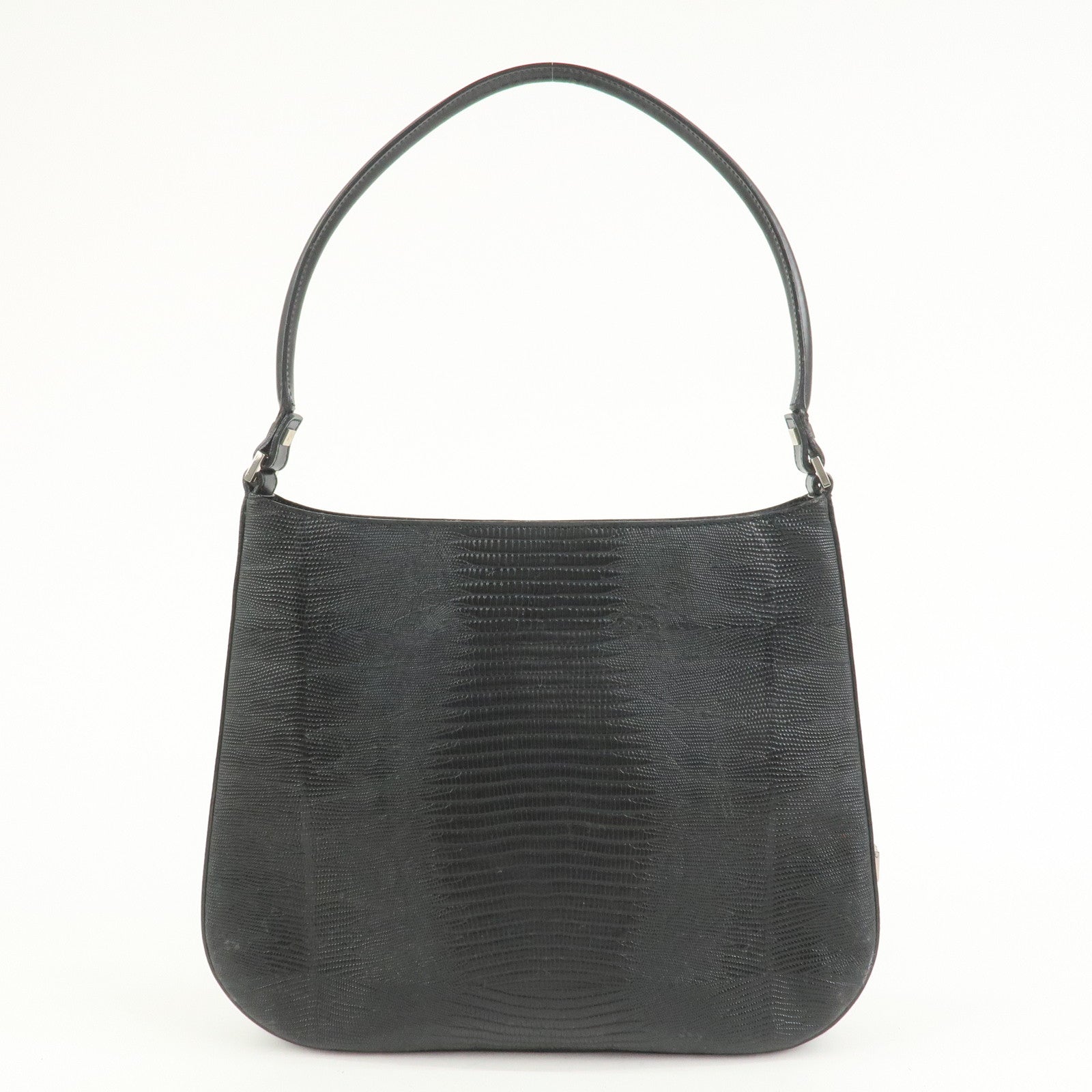 Ferragamo Embossed Leather Shoulder Bag Hand Bag Black