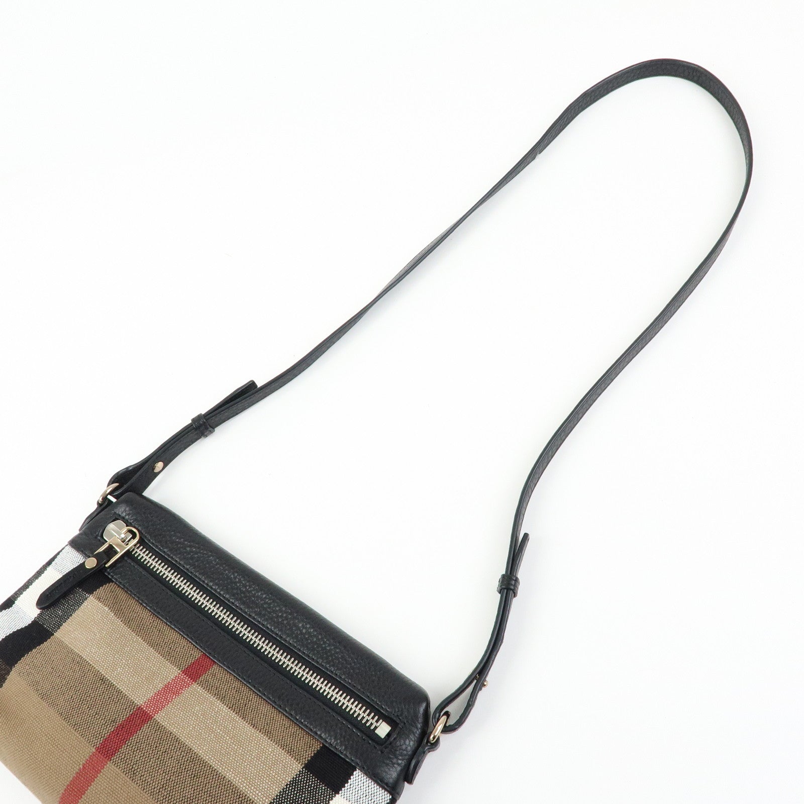 BURBERRY Nova Plaid Canvas Leather Shoulder Bag Beige Black