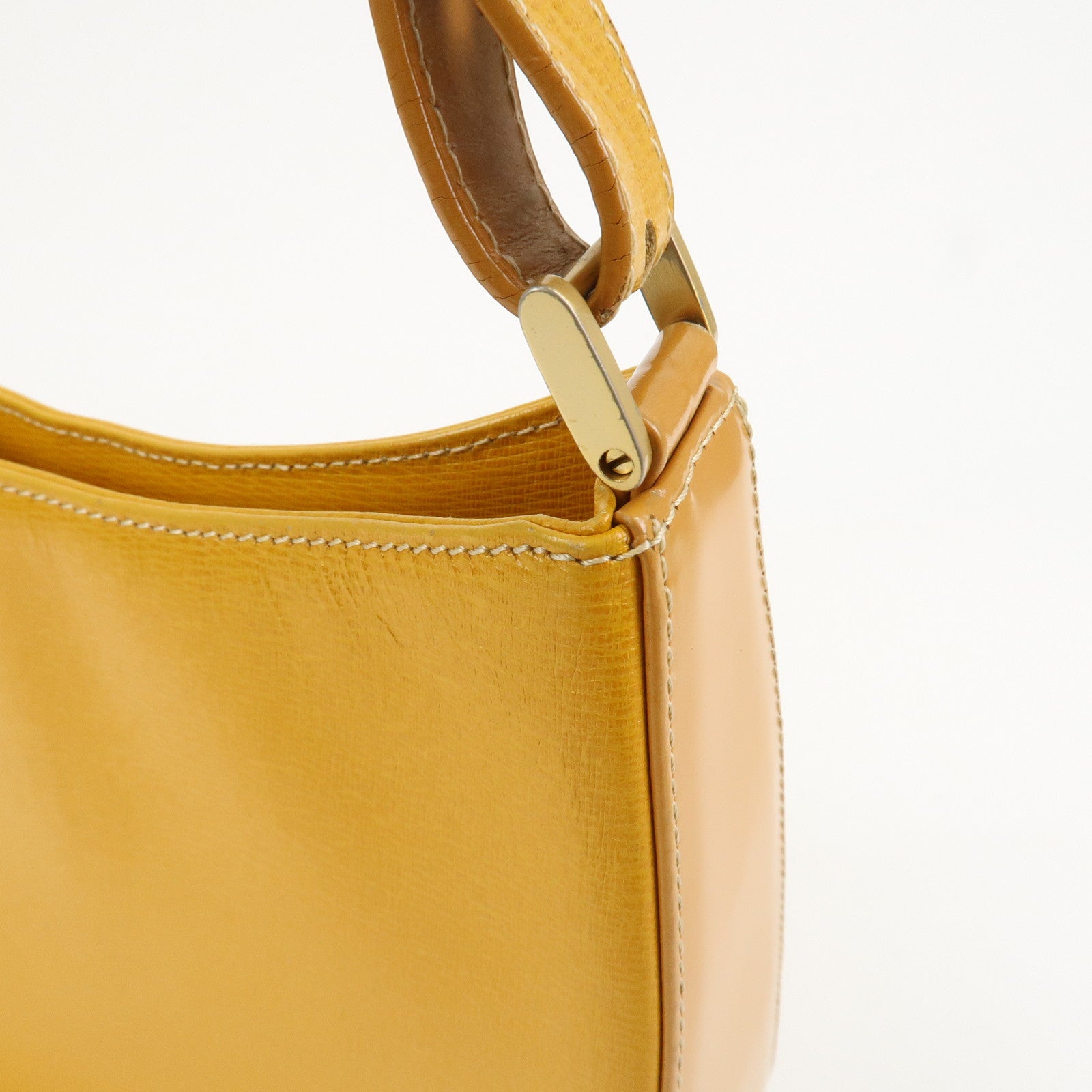 BURBERRY Logo Leather Shoulder Bag Hand Bag Yellow Beige