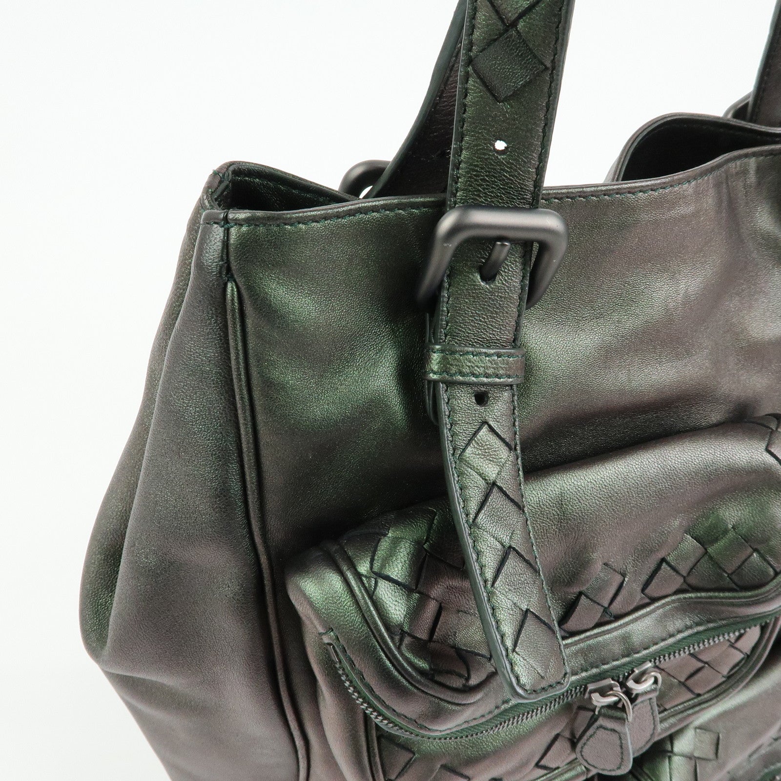 BOTTEGA VENETA Intrecciato Leather Tote Bag Hand Bag Metalic Green