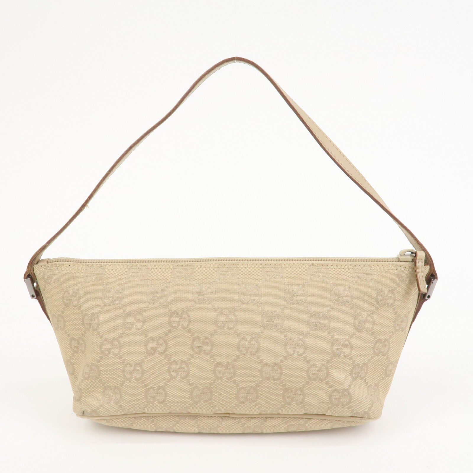 GUCCI Boat Bag GG Canvas Leather Hand Bag Pouch Beige 07198