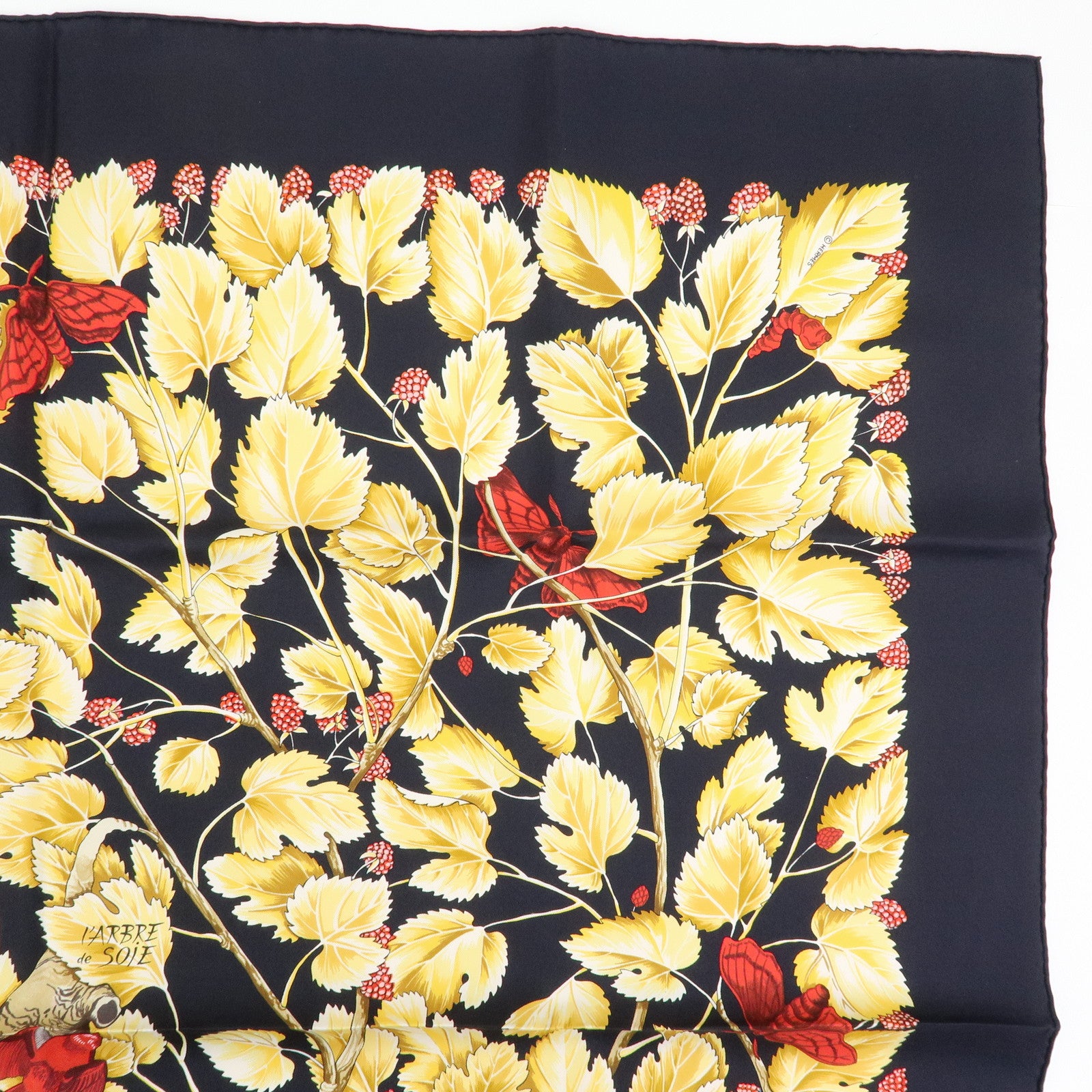 HERMES Carre 90 Silk 100% Scarf l'ARBRE de SOiE Black Light Brown