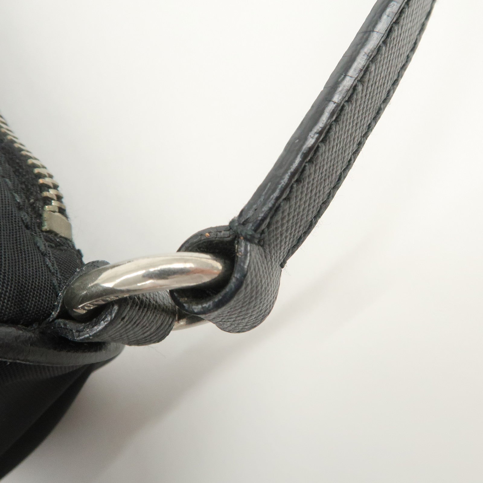 PRADA Triangle Logo Nylon Saffiano Leather Hand Bag Black