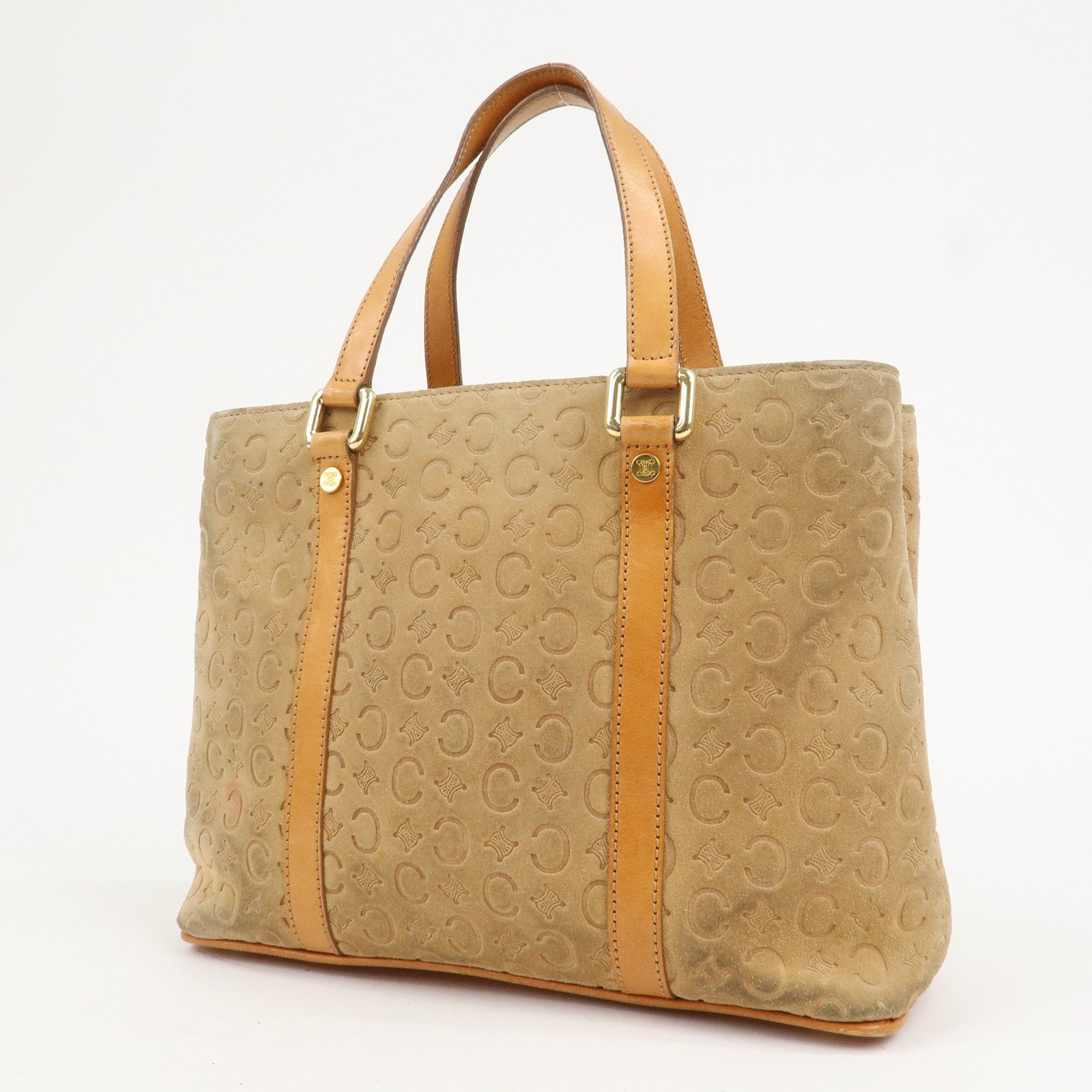 CELINE C Macadam Suede Leather Hand Bag Tote Bag Brown Gold HDW