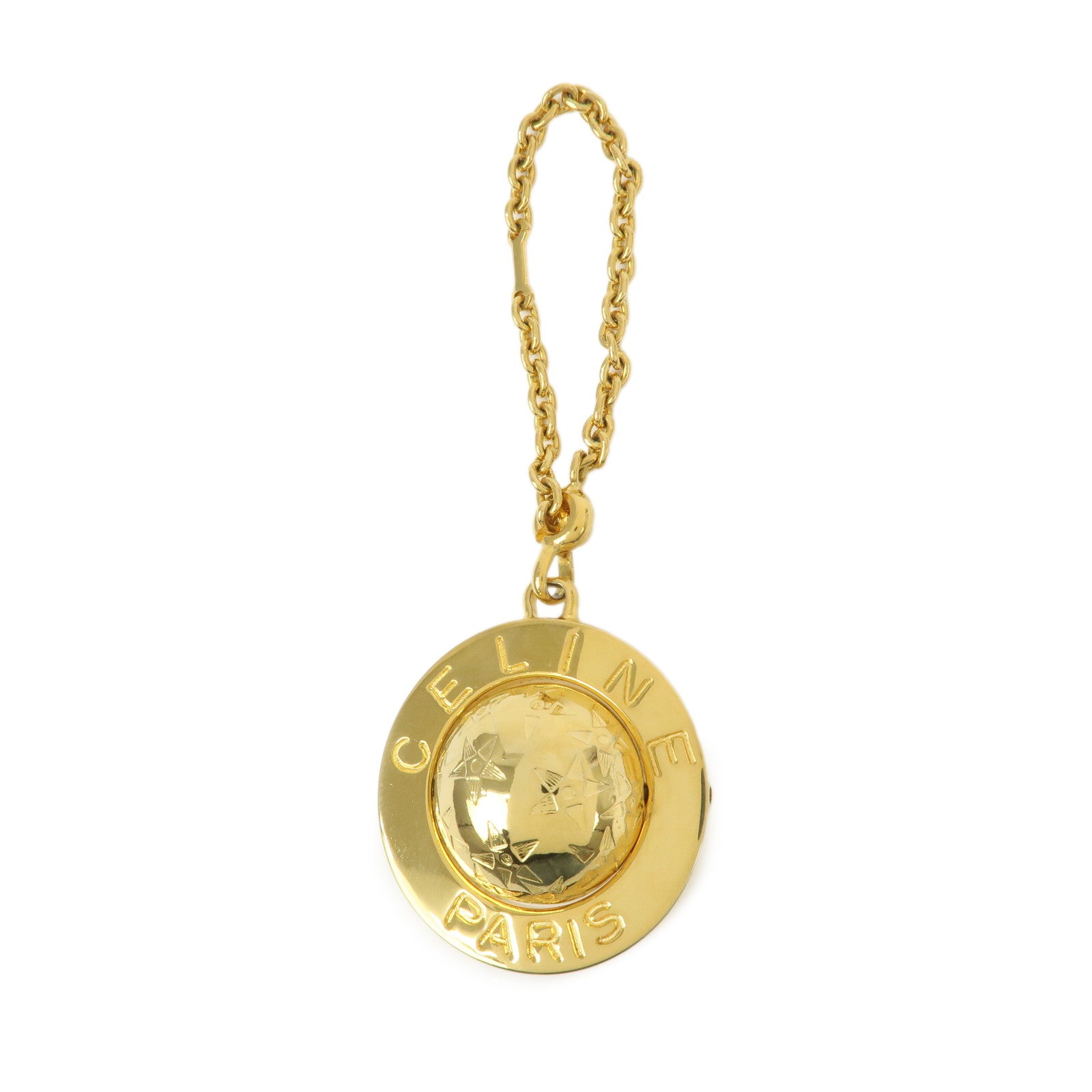 CELINE Saturn Motif Metal Bag Charm Key Holder Gold