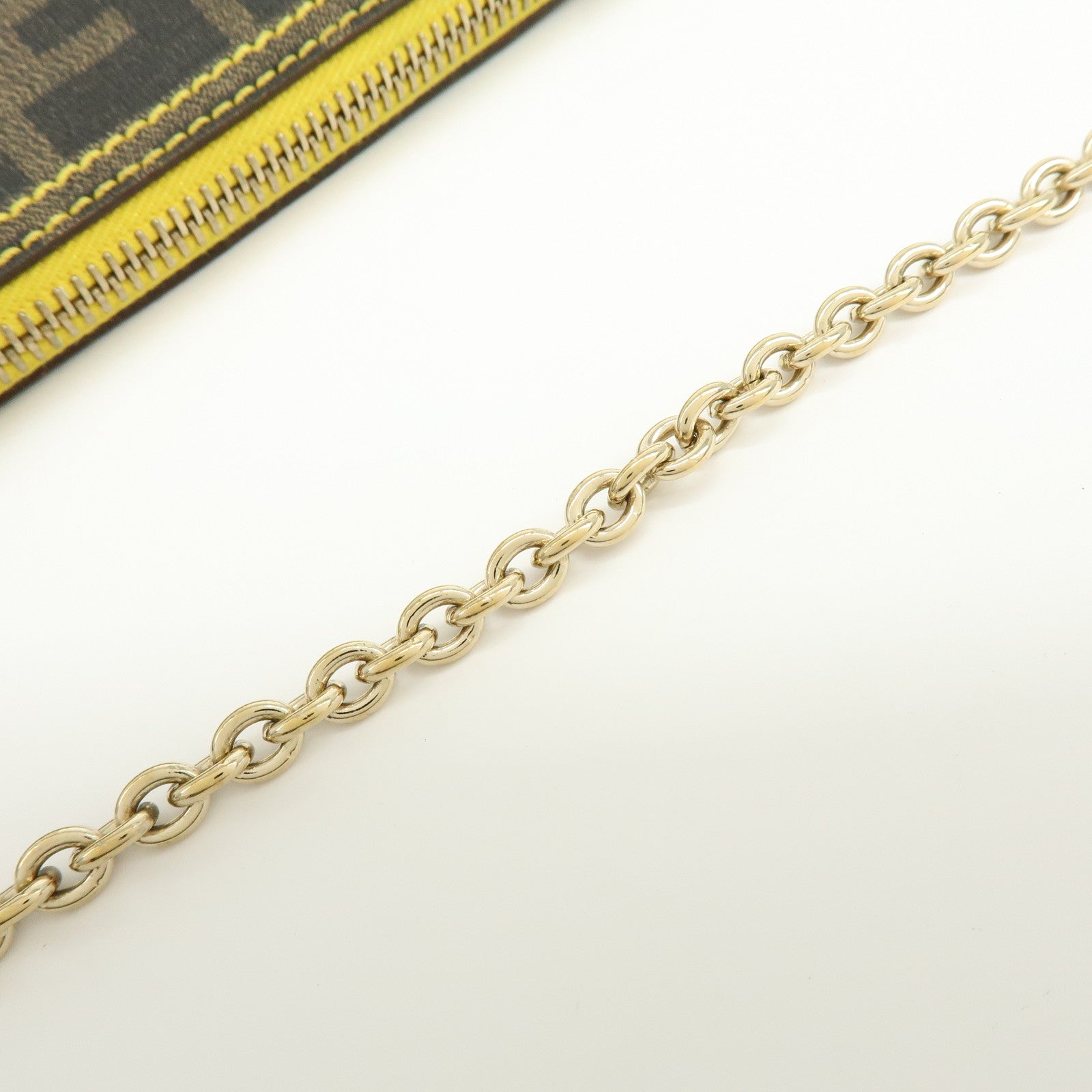 FENDI Zucca Print PVC Chain Accessory Pouch Brown Yellow 8BR592