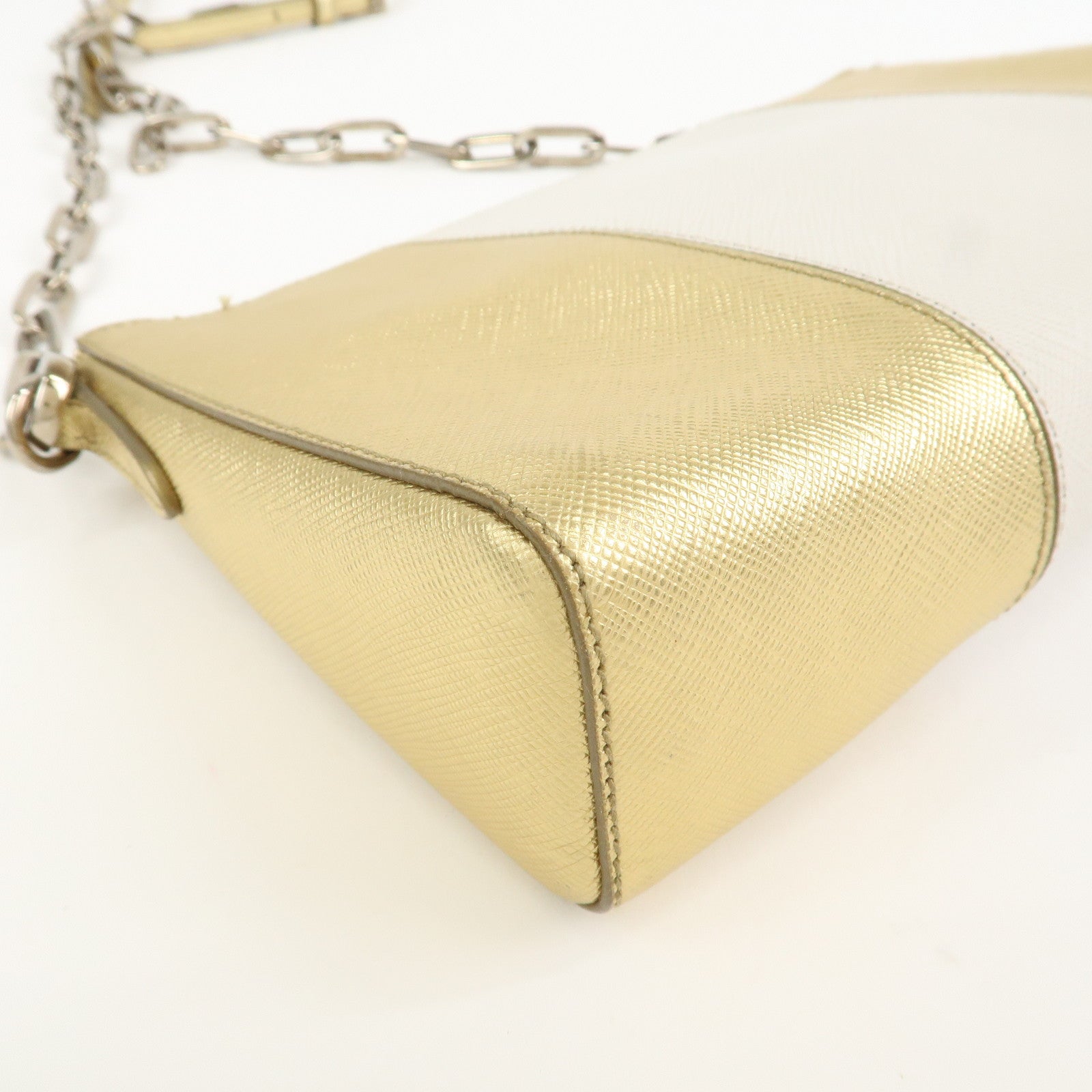PRADA Logo Leather Crossbody Chain Shoulder Bag Gold BT947C