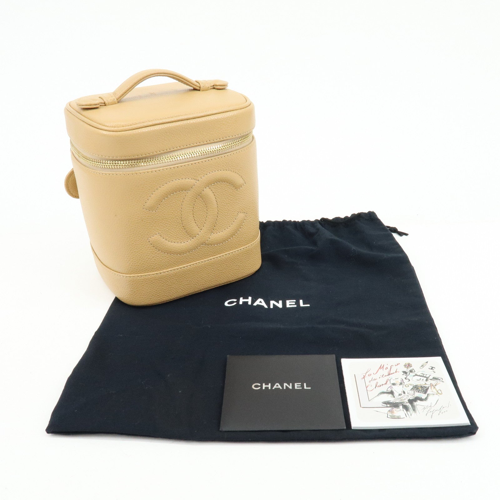 CHANEL COCO Mark Caviarskin Vanity Bag Cosmetic Pouch Beige A01998