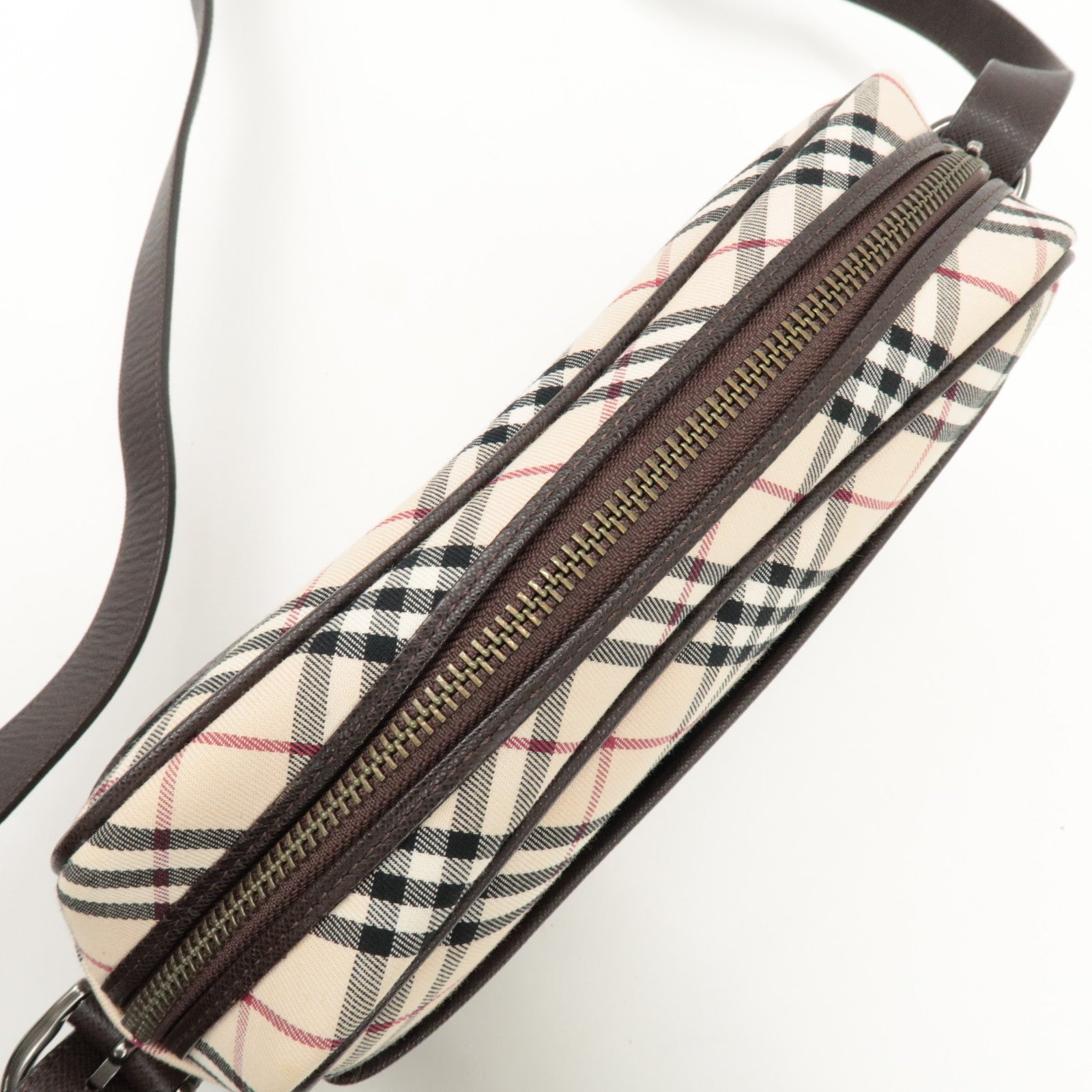 BURBERRY Canvas Leather Shoulder Bag Nova Plaid Beige Brown Used