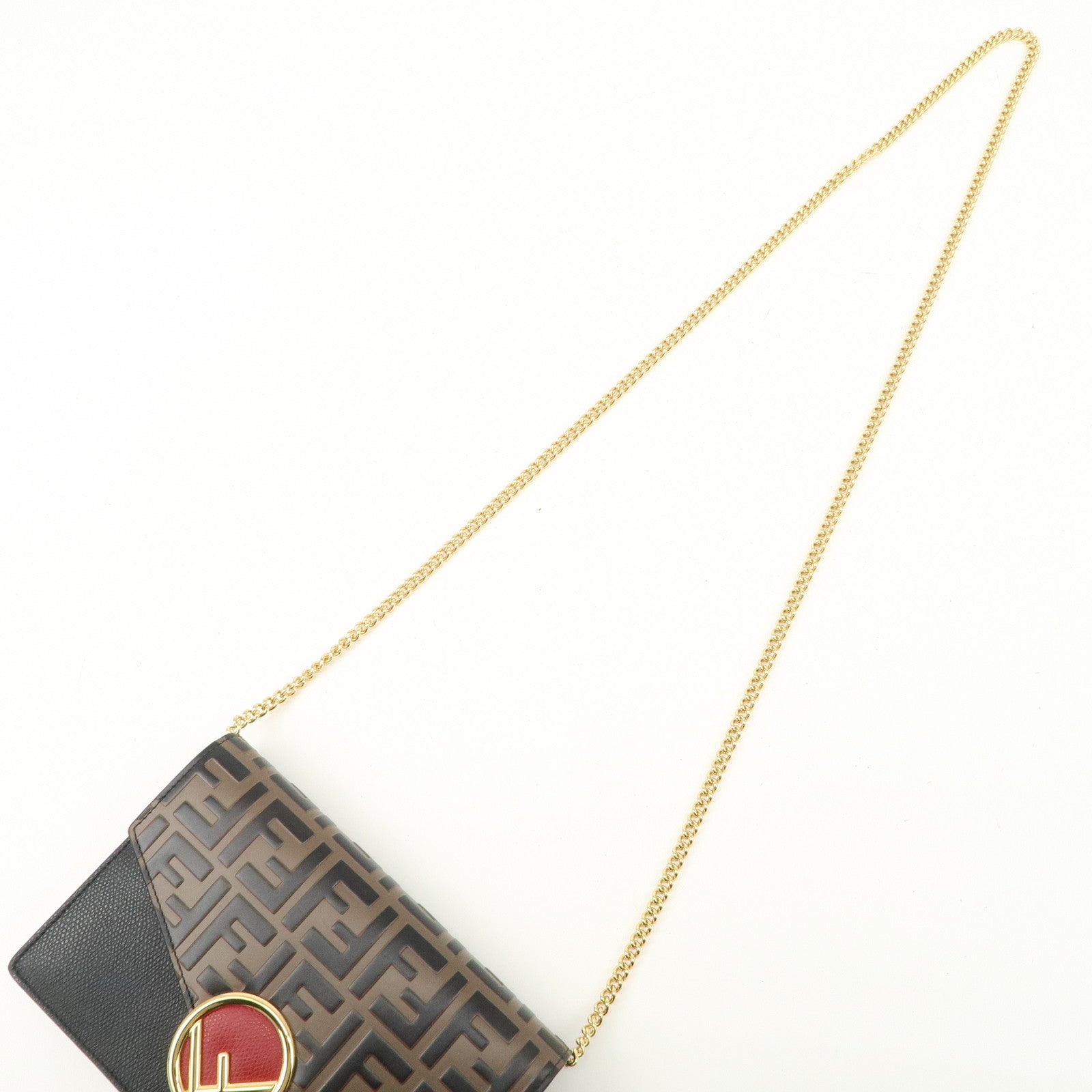 FENDI F is FENDI Leather Chain Shoulder Bag Black Brown 8BS006 Used