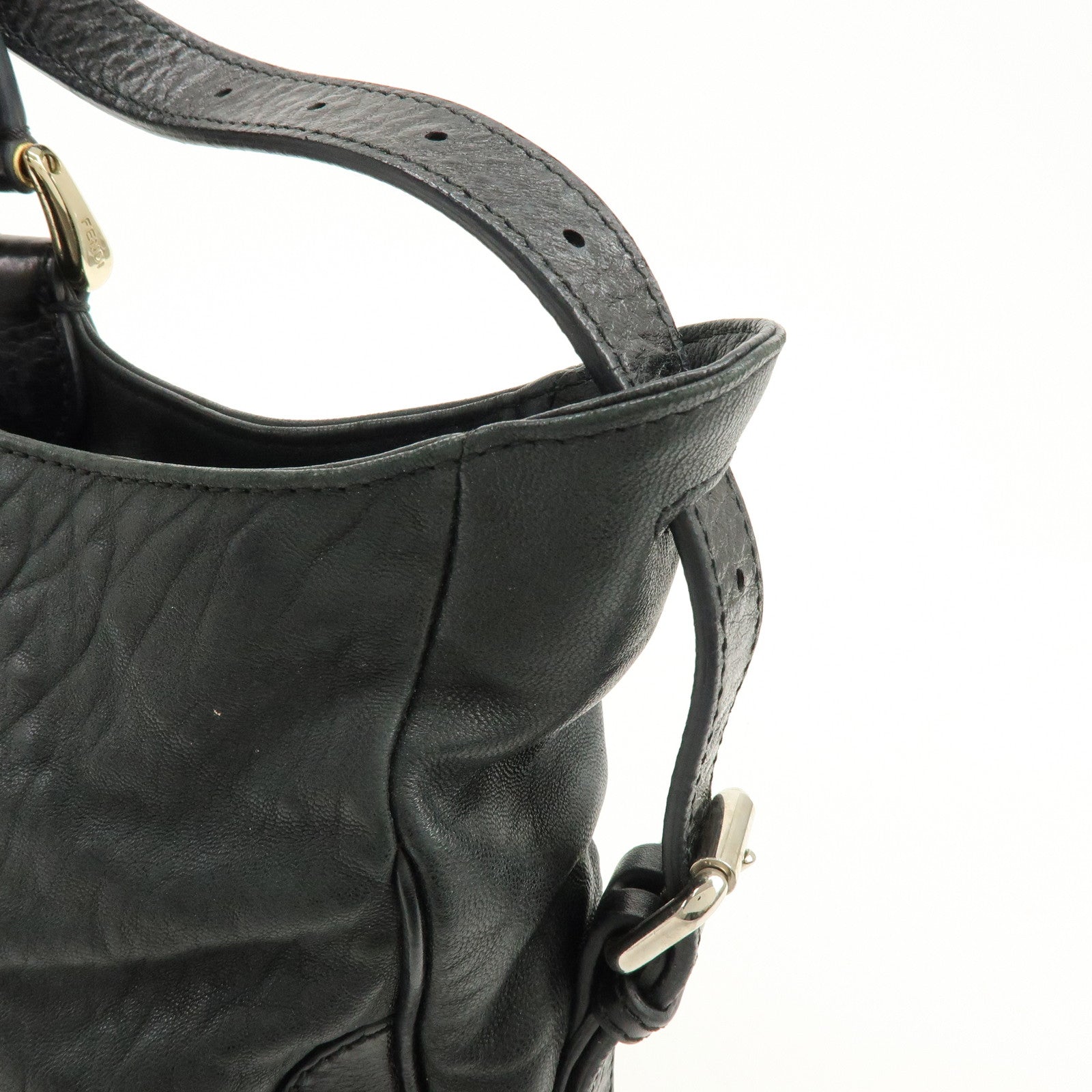 FENDI Leather 2Way Bag Hand Bag Shoulder Bag Black 8BR529