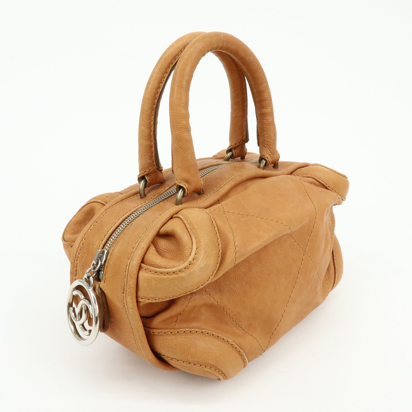 CHANEL COCO Mark Calf Leather Hand Bag Brown