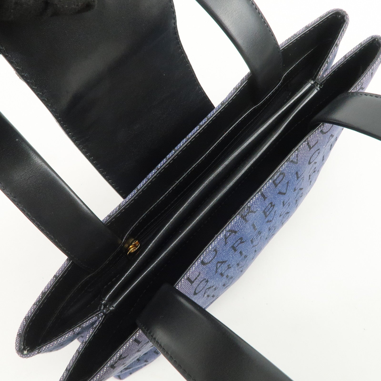 BVLGARI Logo Mania Denim Leather Shoulder Bag Hand Bag Blue Black