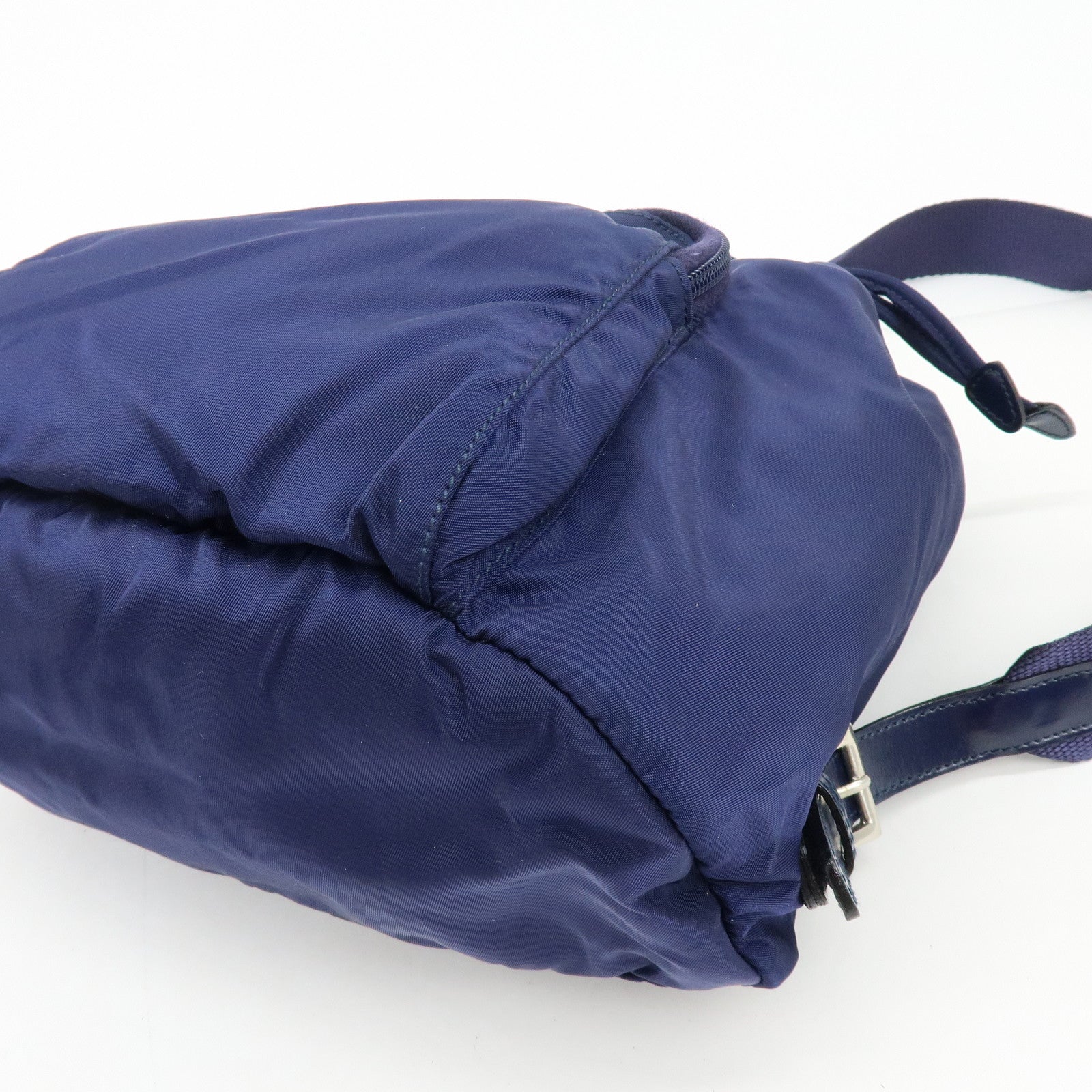 PRADA Triangle Logo Nylon Leather Backpack Rucksack Navy B4650F