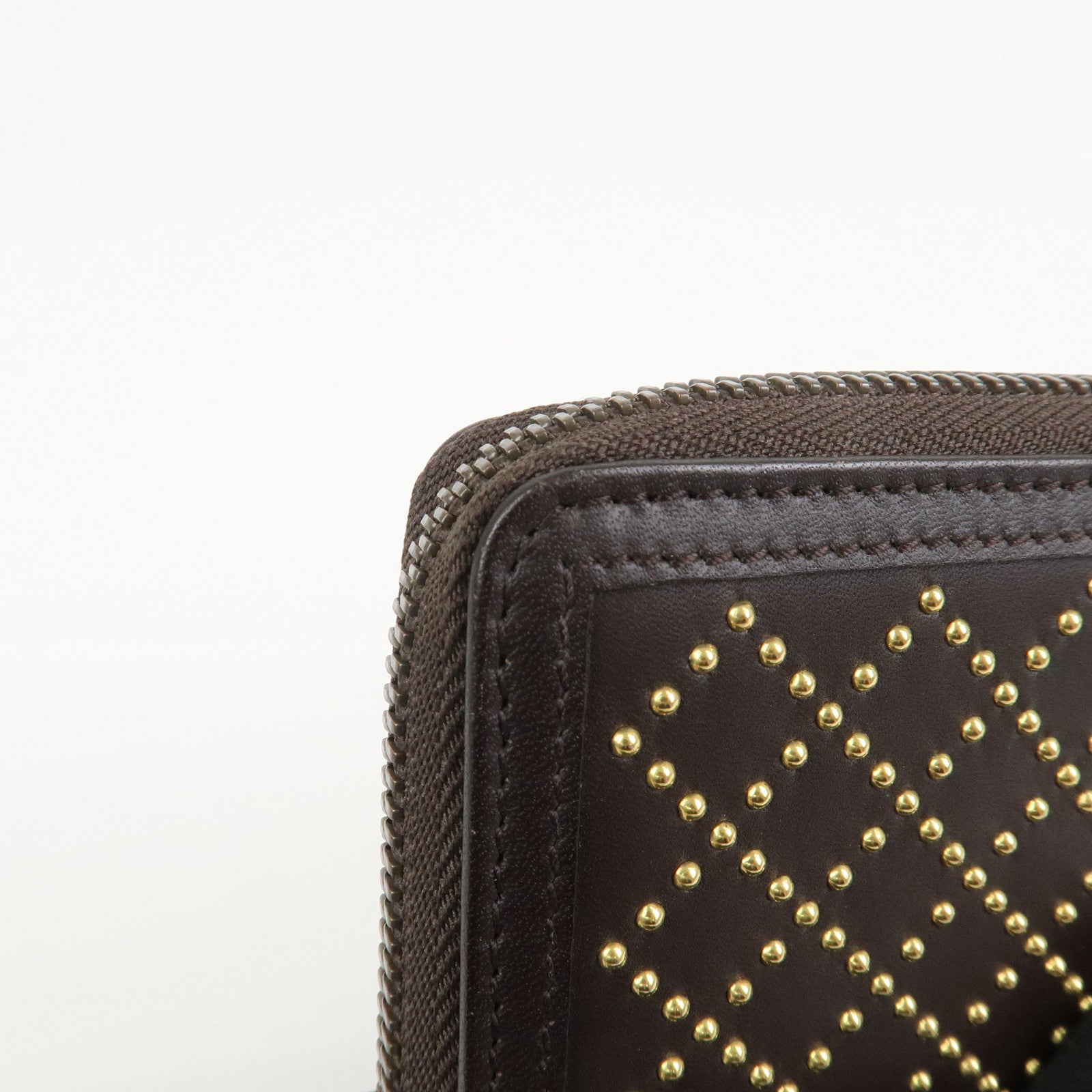 GUCCI Diamante Leather Coin Case Coin Wallet Brown Gold 337689