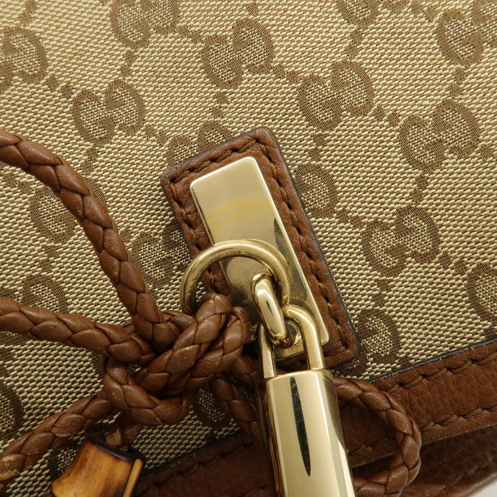 GUCCI Bamboo GG Canvas Leather Tote Bag Hand Bag Brown 269945