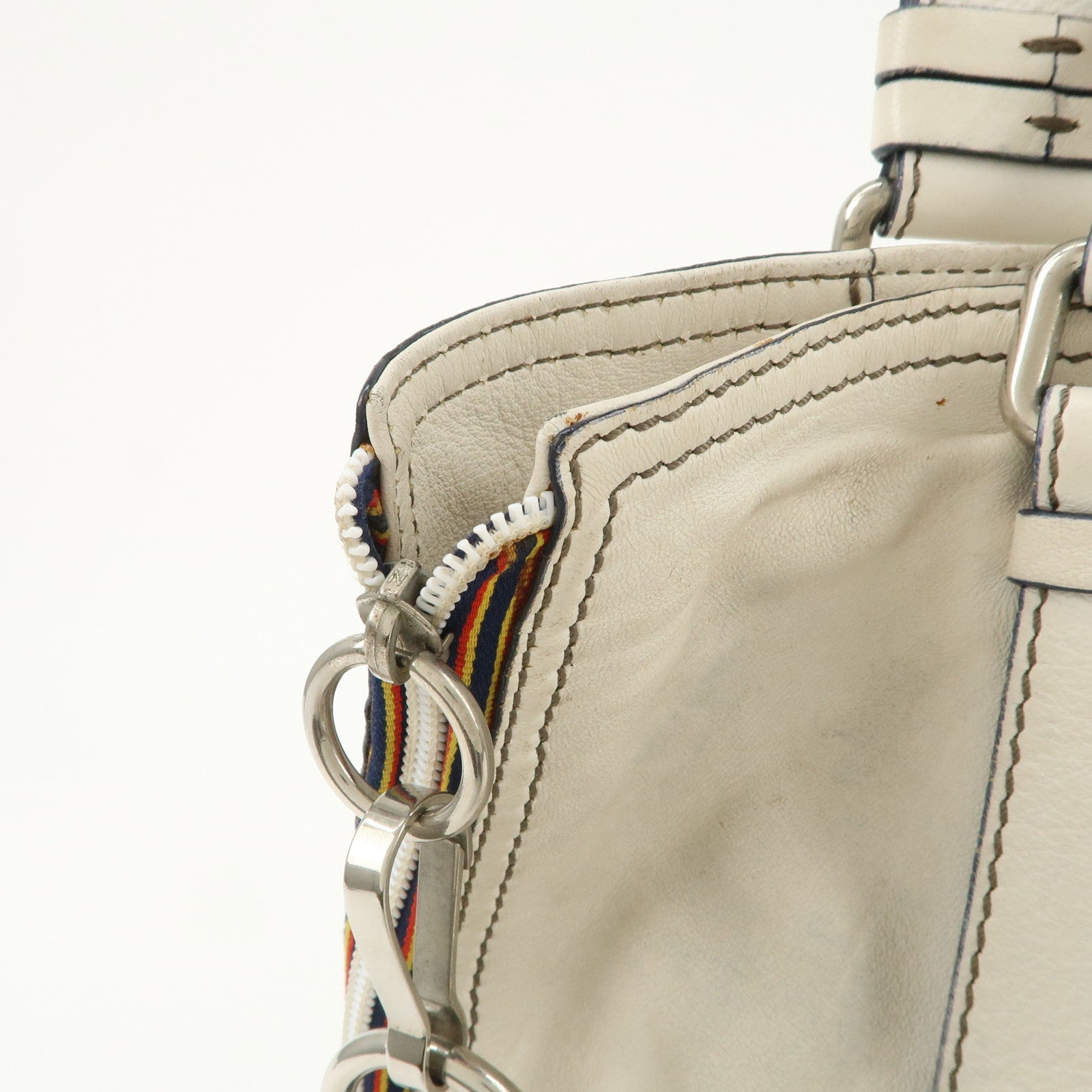 Chloe Patsy Studs Logo Leather Tote Bag Shoulder Bag Ivory