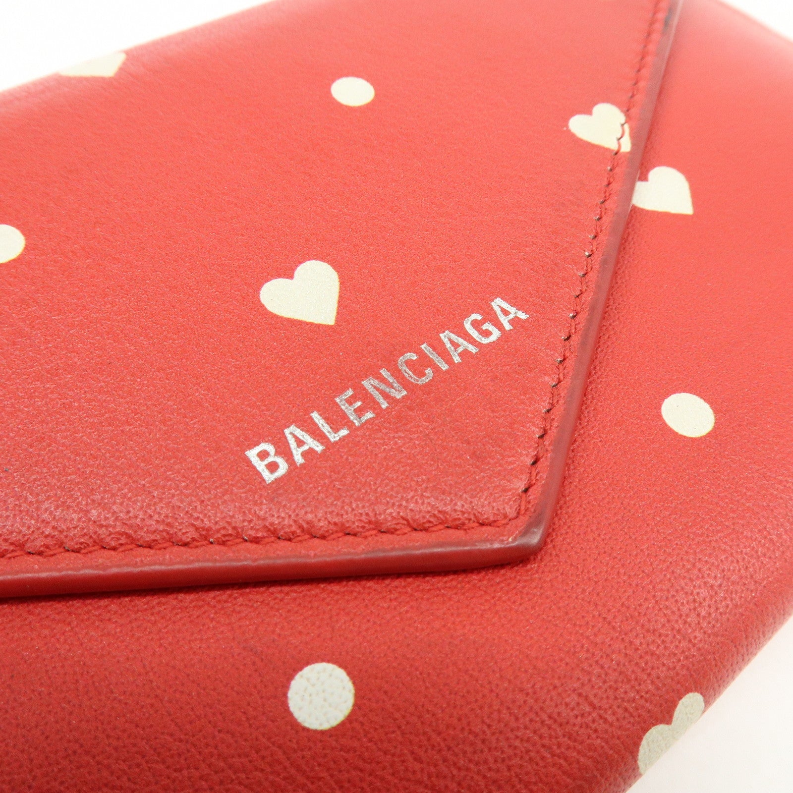 BALENCIAGA The Papier Leather Long Wallet Heart Dots Red 499207