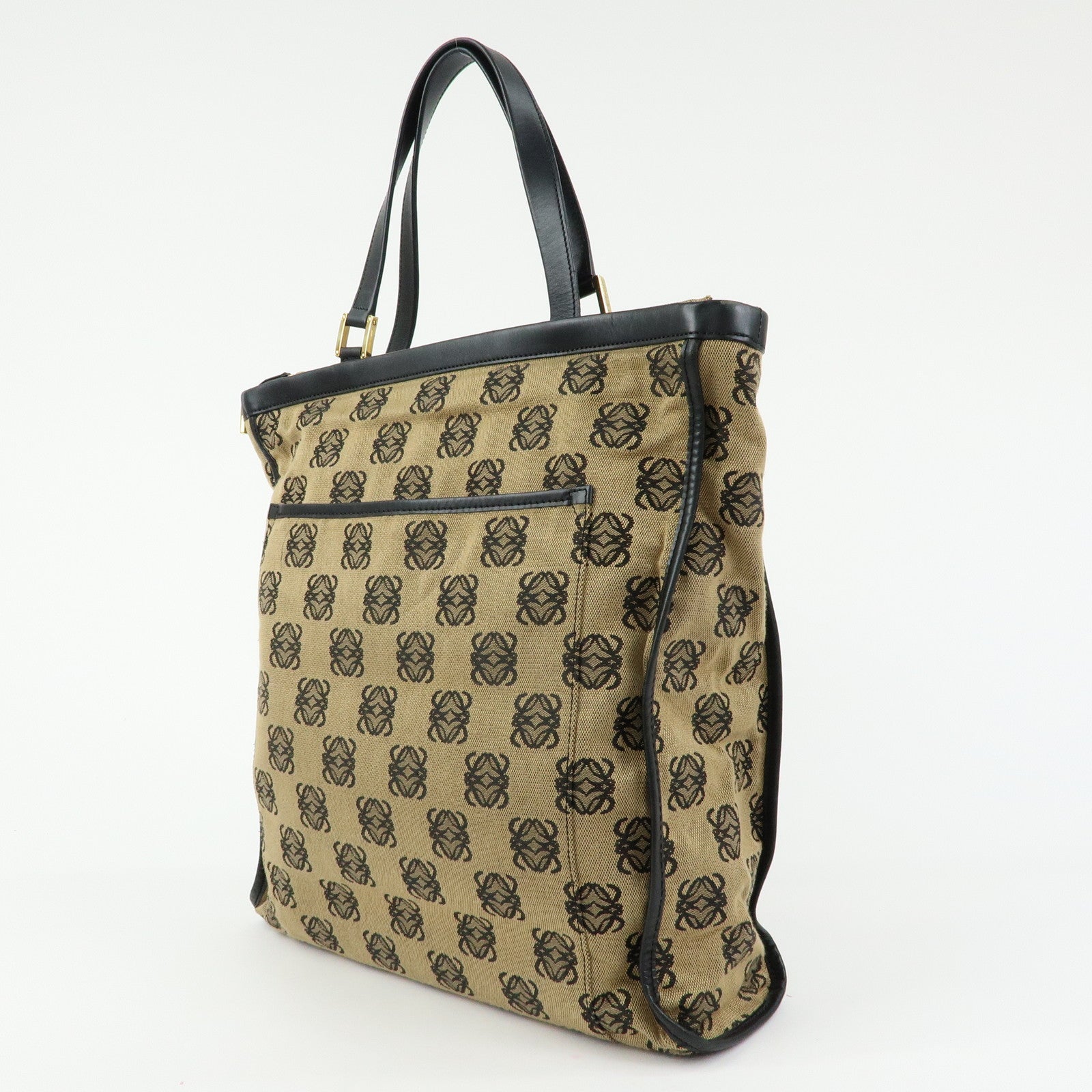 LOEWE Anagram Jacquard Canvas Leather Tote Bag Beige Black