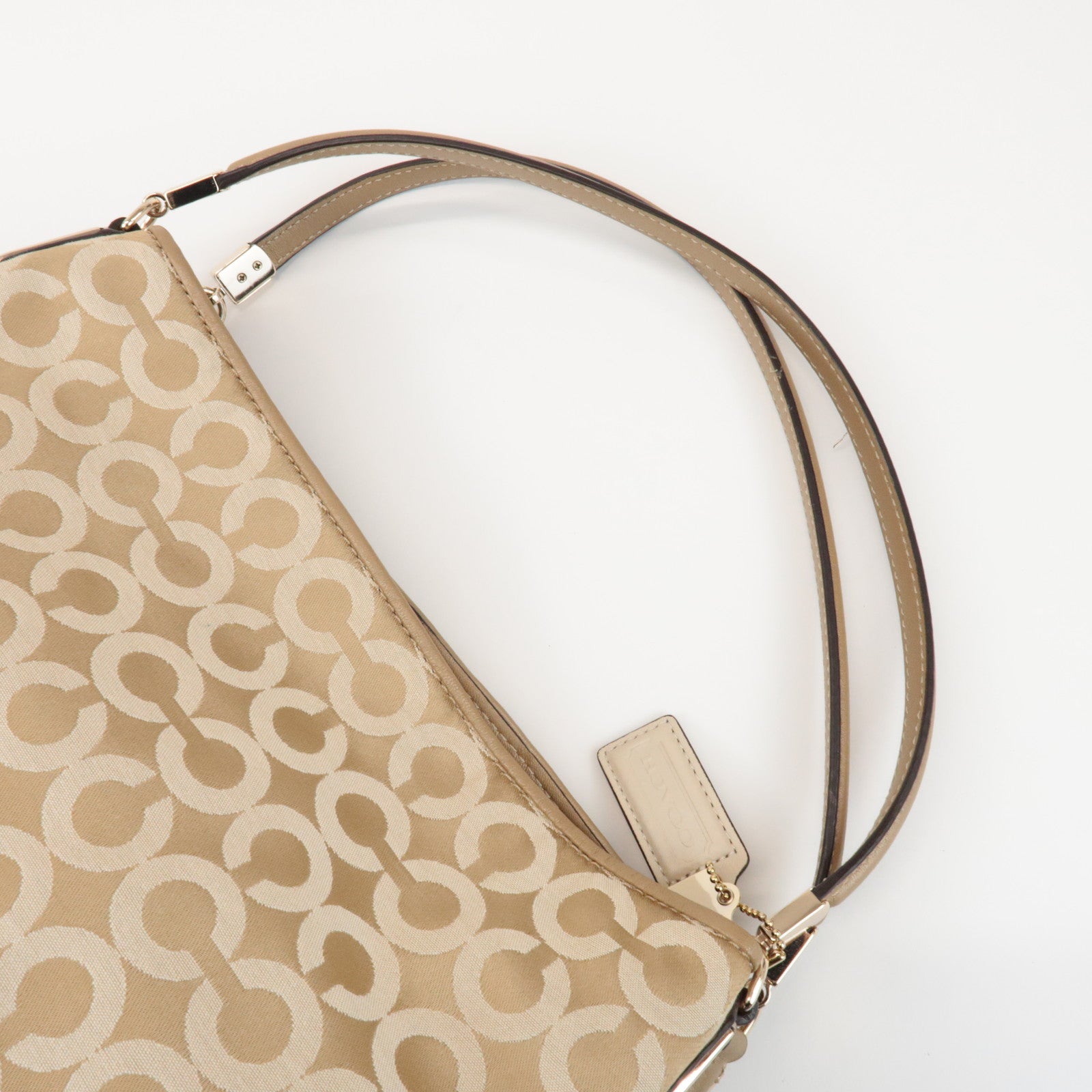 COACH Op Art Satin Leather Shoulder Bag Hand Bag Gold Beige