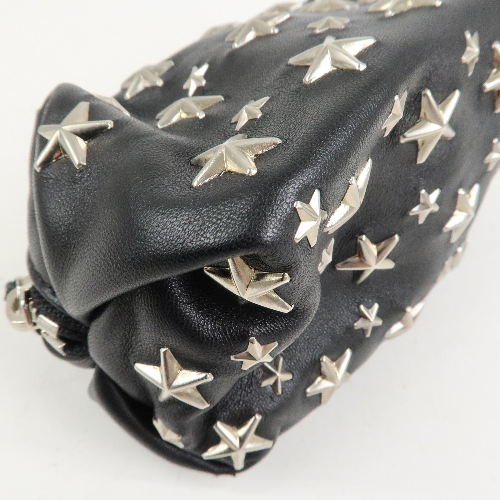 JIMMY CHOO Leather Star Studs Pouch Cosmetic Pouch Makeup Bag Black