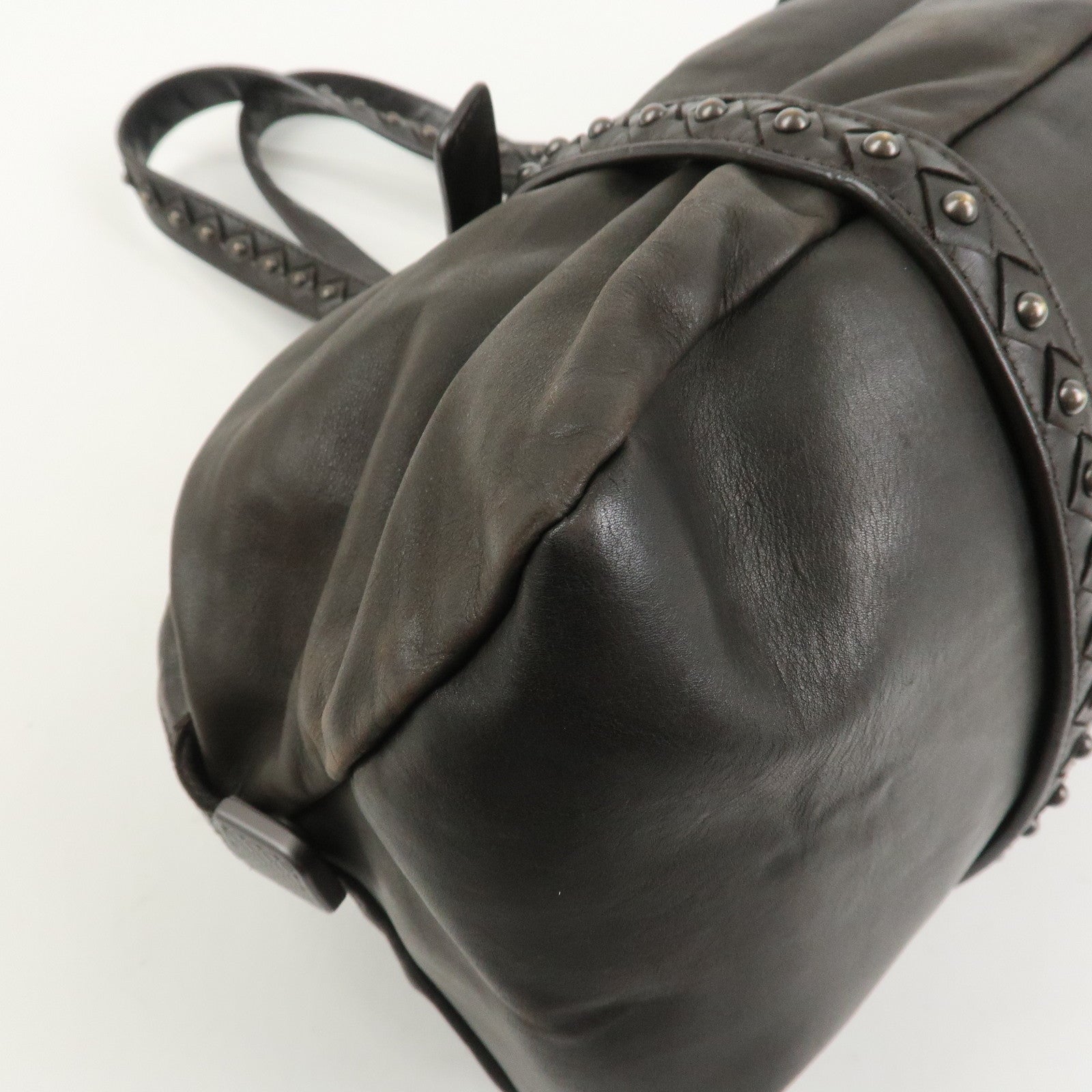 BOTTEGA VENETA Intrecciato Lamb Skin Hand Bag Dark Brown114087